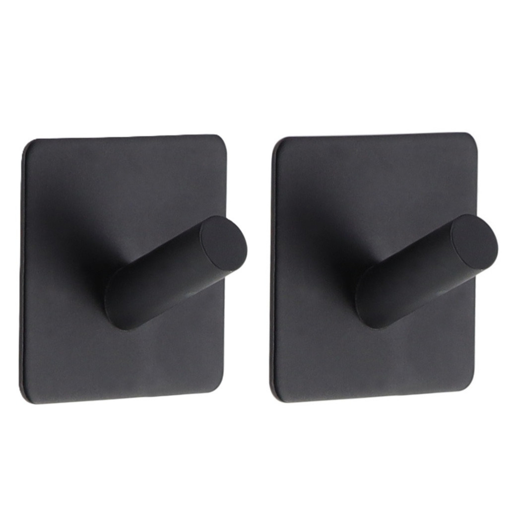 Plakhaakje vierkant - 5 x 3 x 5 cm - zwart - Zelfklevende ophang haakjes - 2x stuks - Metaal -