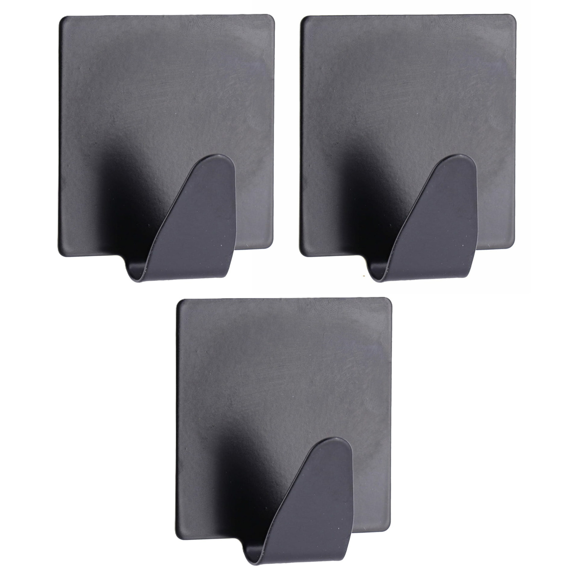 Plakhaakje vierkant - 5 x 2,5 x 5,5 cm - Zelfklevende ophang haakjes - 3x stuks - RVS - zwart - keuk -