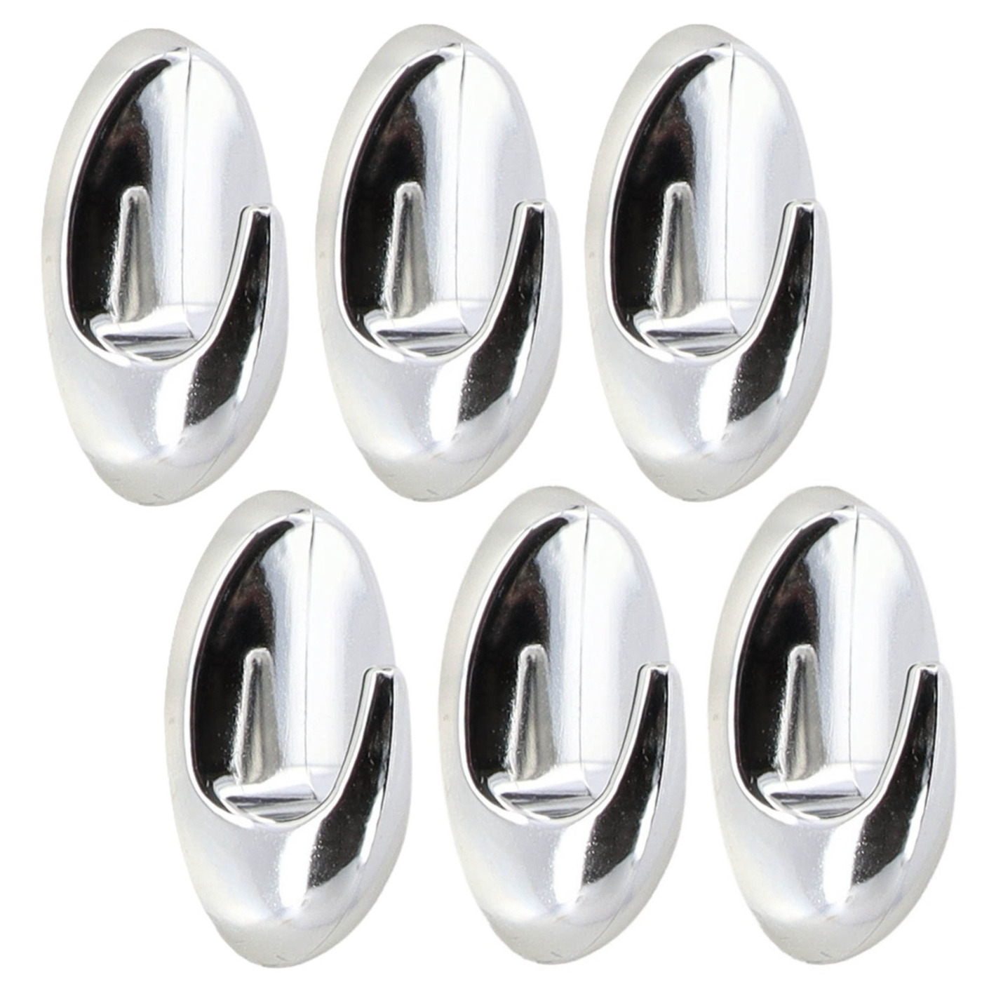 Plakhaakjes 6x stuks - 3 x 3 x 5 cm - Zelfklevende ophang haakjes - kunststof - zilver - keuken -