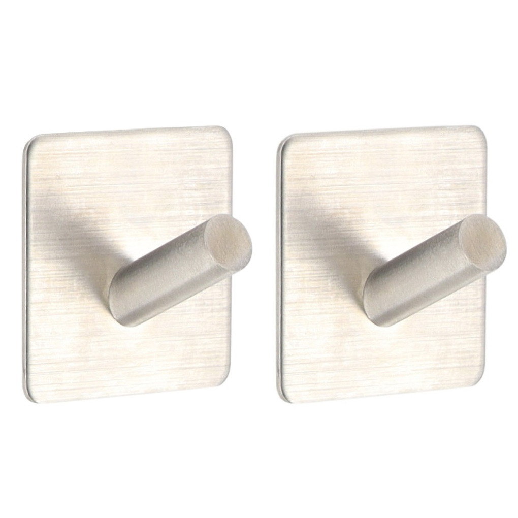 Plakhaakje vierkant - 5 x 3 x 5 cm - zilver - Zelfklevende ophang haakjes - 2x stuks - Metaal -
