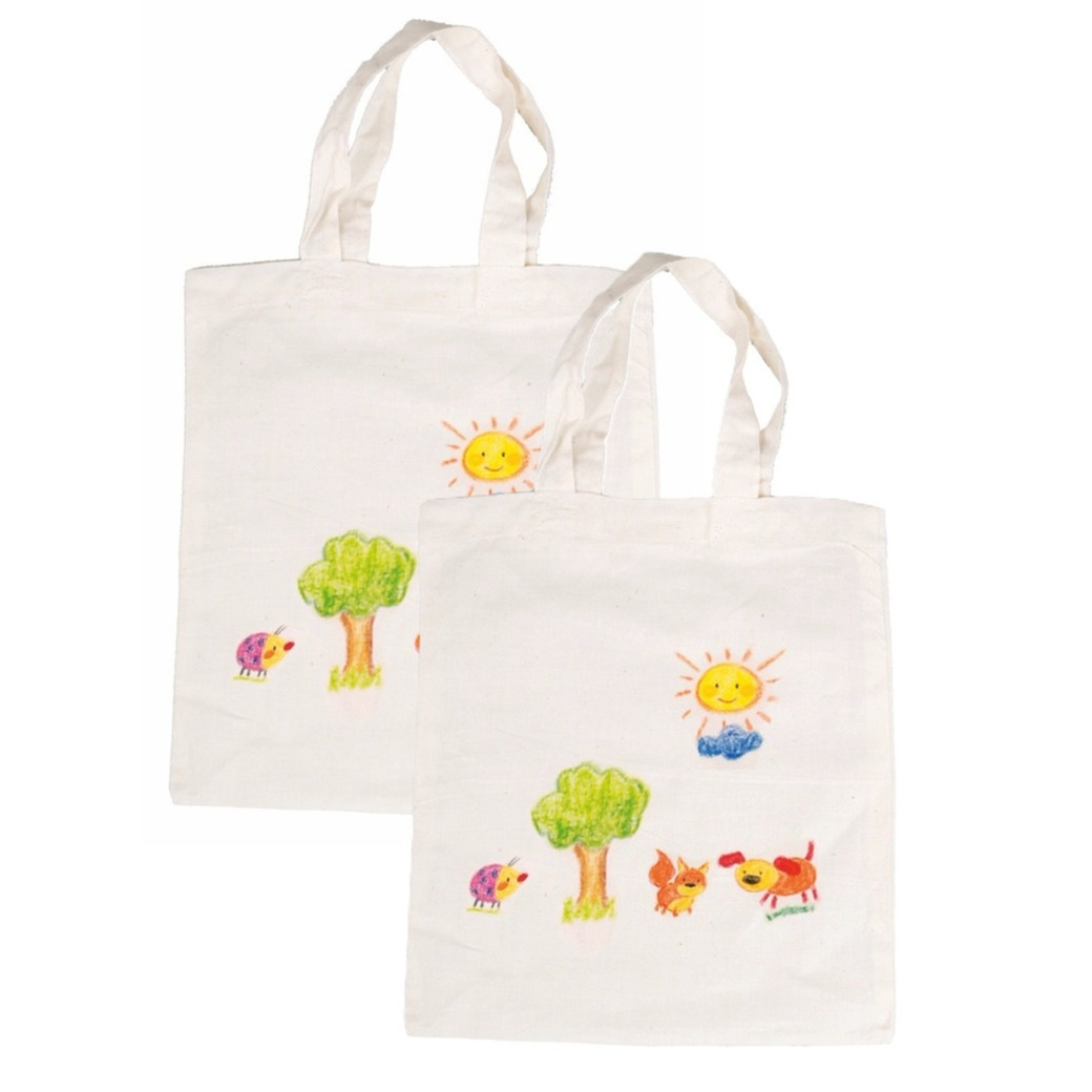 Inkleurbaar tasje blanco DIY - 2x - 38 x 42 cm - fairtrade katoen -