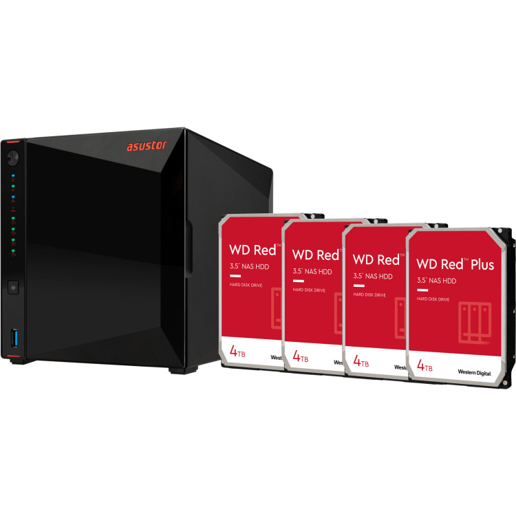 Asustor Nimbustor 4 incl. 4x WD Red Plus 4 TB harde schijf nas 2x LAN, USB, HDMI
