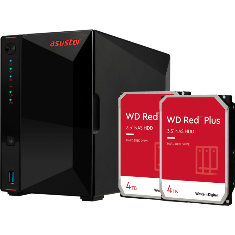 Asustor Nimbustor 2 incl. 2x WD Red Plus 4 TB harde schijf nas LAN, USB, HDMI