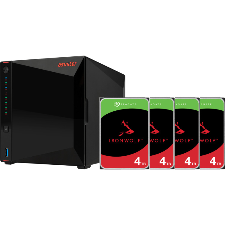 Asustor Nimbustor 4 incl. 4x Seagate IronWolf 4 TB harde schijf nas 2x LAN, USB, HDMI