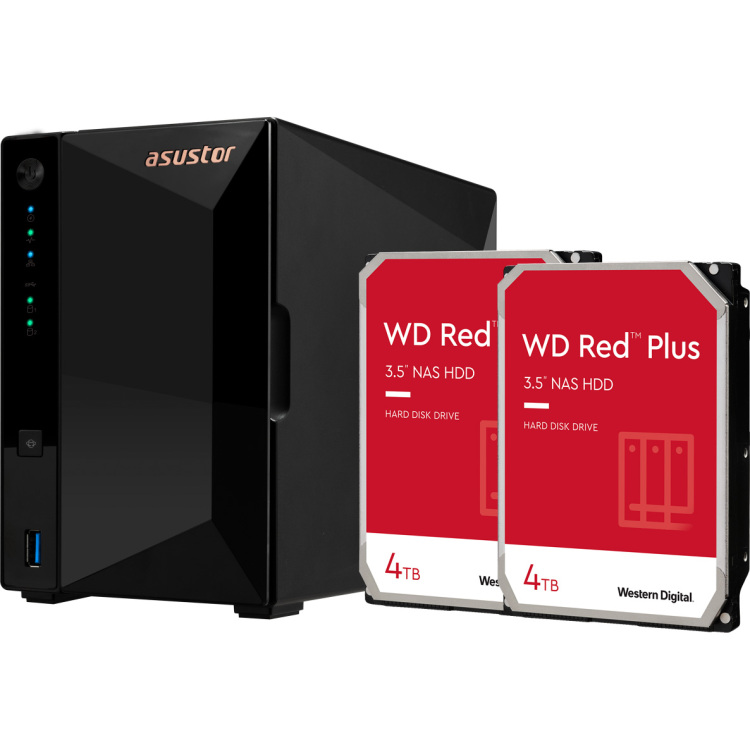 Asustor Drivestor 2 Pro Gen2 incl. 2x WD Red Plus 4 TB harde schijf nas USB