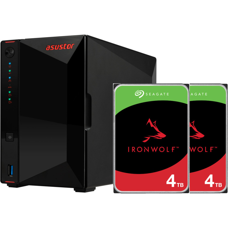 Asustor Nimbustor 2 incl. 2x Seagate IronWolf 4 TB harde schijf nas LAN, USB, HDMI