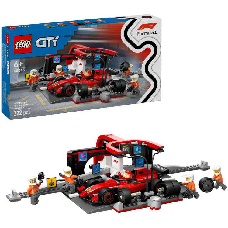 LEGO City - F1 pitstop en pitcrew met Ferrari auto constructiespeelgoed 60443