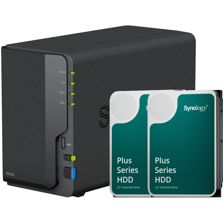Synology DiskStation DS223 incl. 2x Plus 4 TB harde schijf nas