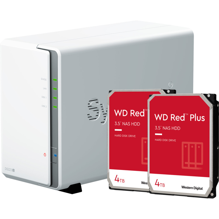 Synology DiskStation DS223j incl. 2x WD Red Plus 4 TB harde schijf nas 2x USB 3.2 Gen 1