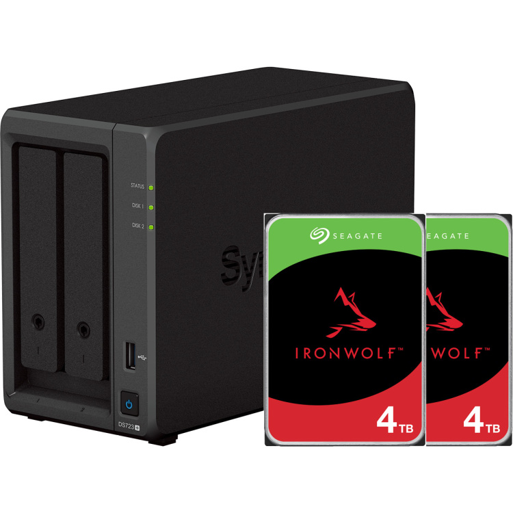 Synology DS723+ incl. 2x Seagate Ironwolf 4 TB harde schijf nas 2x LAN, 1x USB 3.2 Gen 1
