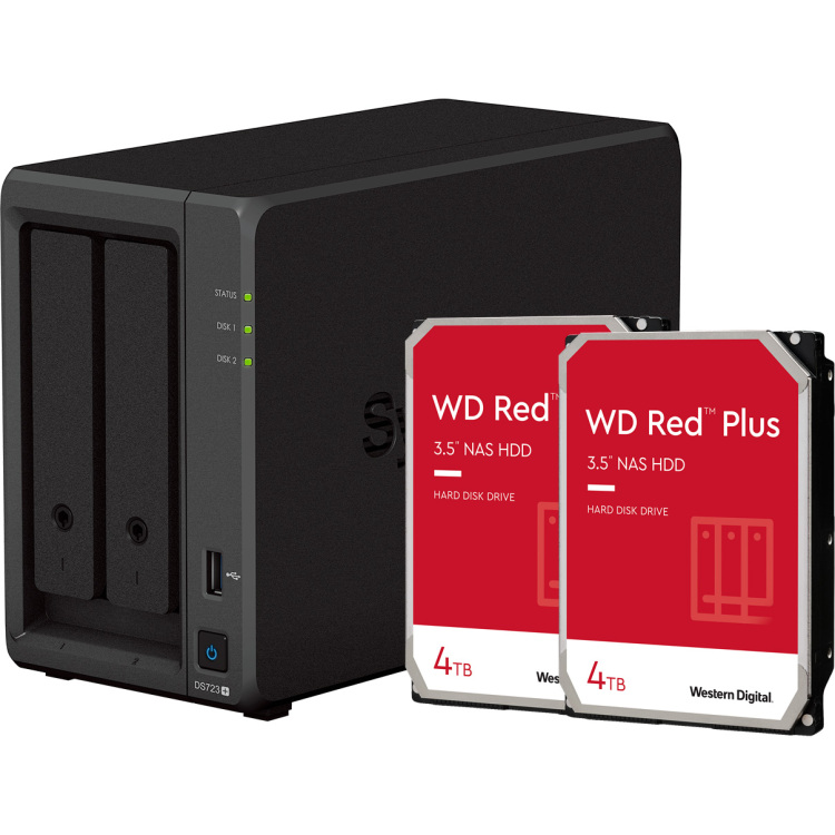 Synology DS723+ incl. 2x 4 TB WD Red Plus harde schijf nas 2x LAN, 1x USB 3.2 Gen 1