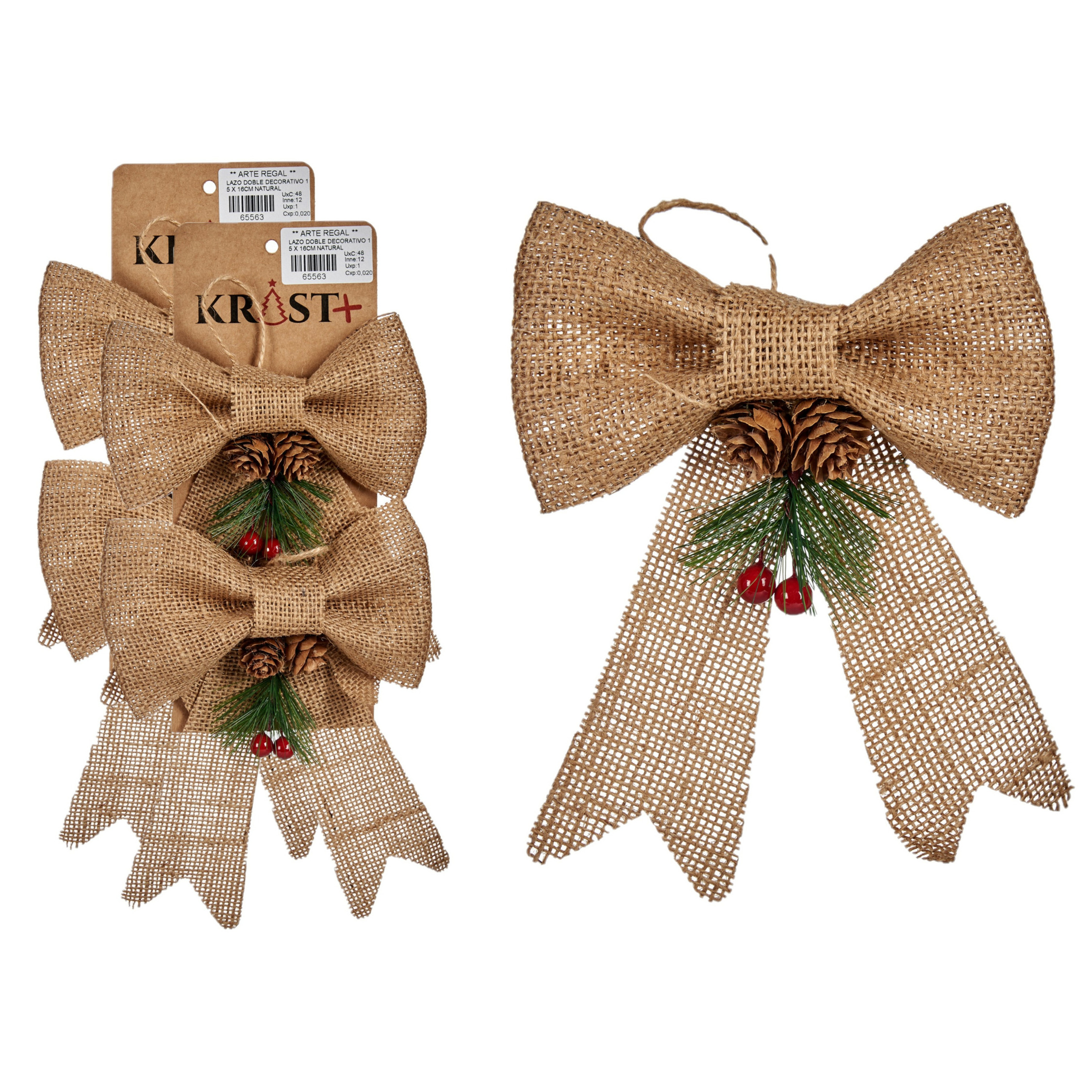 Kerststrikjes kersthangers - 4x - beige glitters - 15 x 16 cm - jute - kerstversiering -