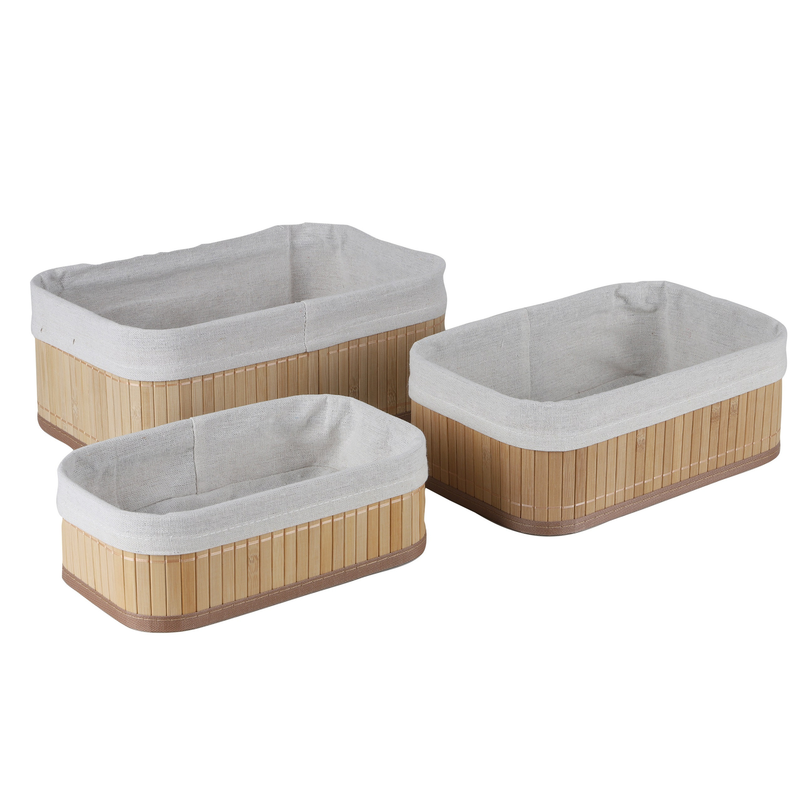 Kast/badkamer opbergmanden - set van 3x stuks - bamboe met hoes - verschillende formaten -