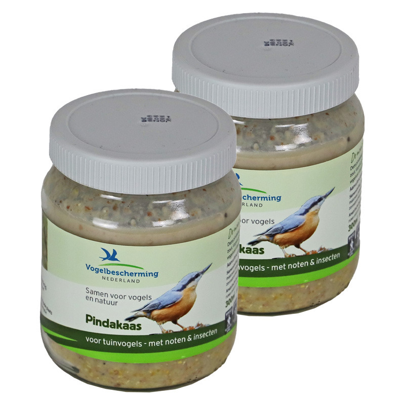 Vogelpindakaas met noten en insecten 330 gram in een pot -