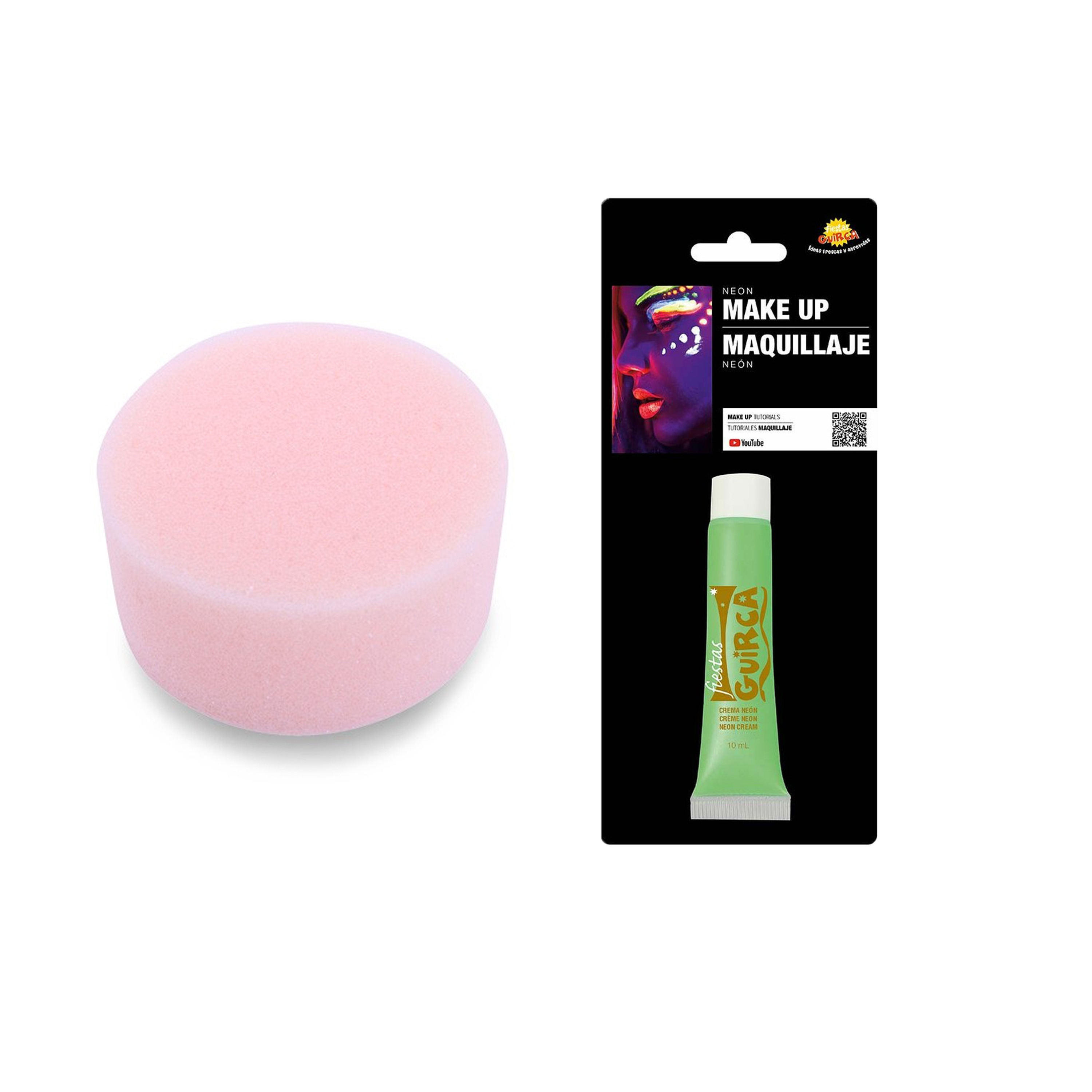 Carnaval schmink neon groen met sponsje - Glow in the Dark - 10 ml - grimeren - kind/volwassenen -
