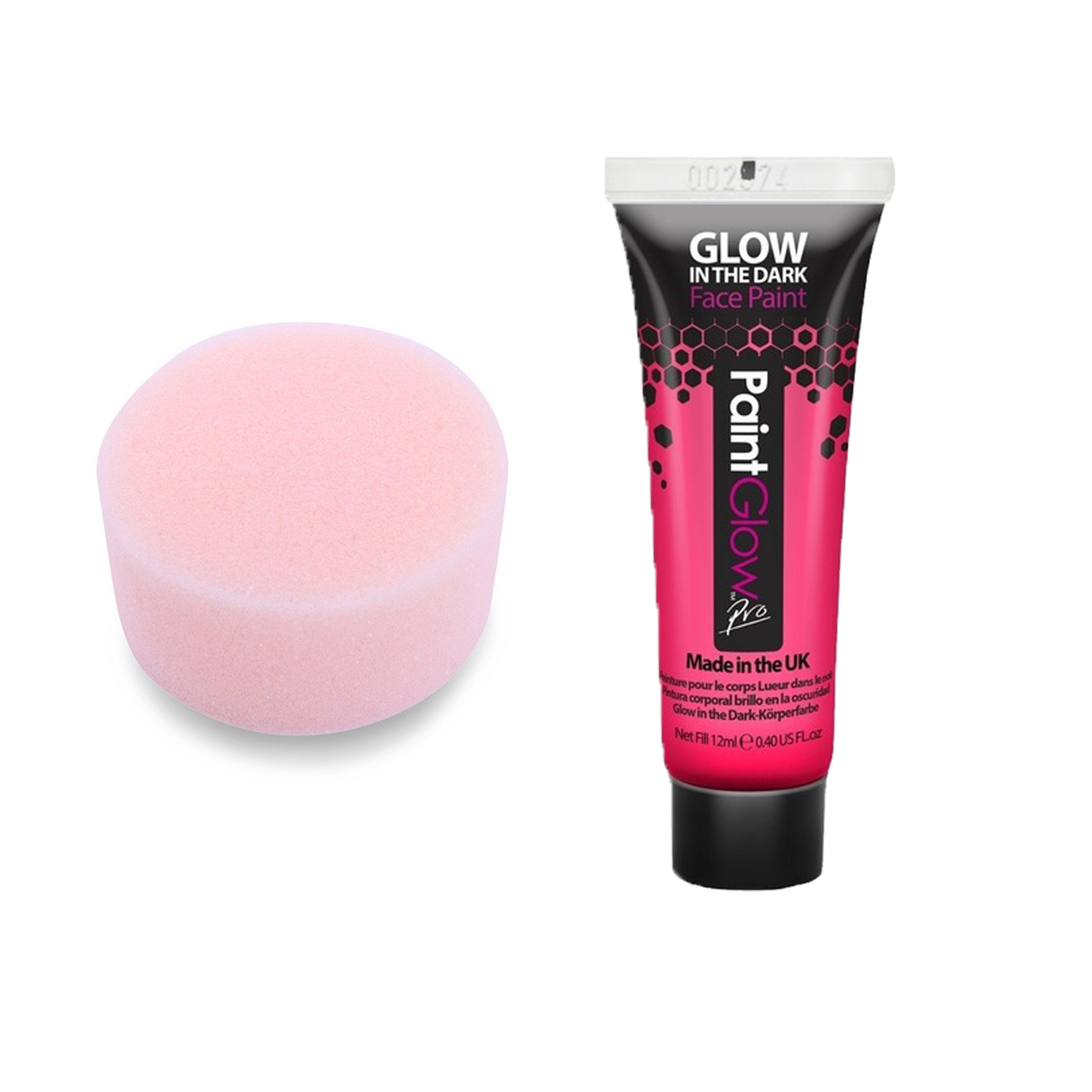 Carnaval schmink fluor roze met sponsje - Glow in the Dark - 10ml - kind/volwassenen -