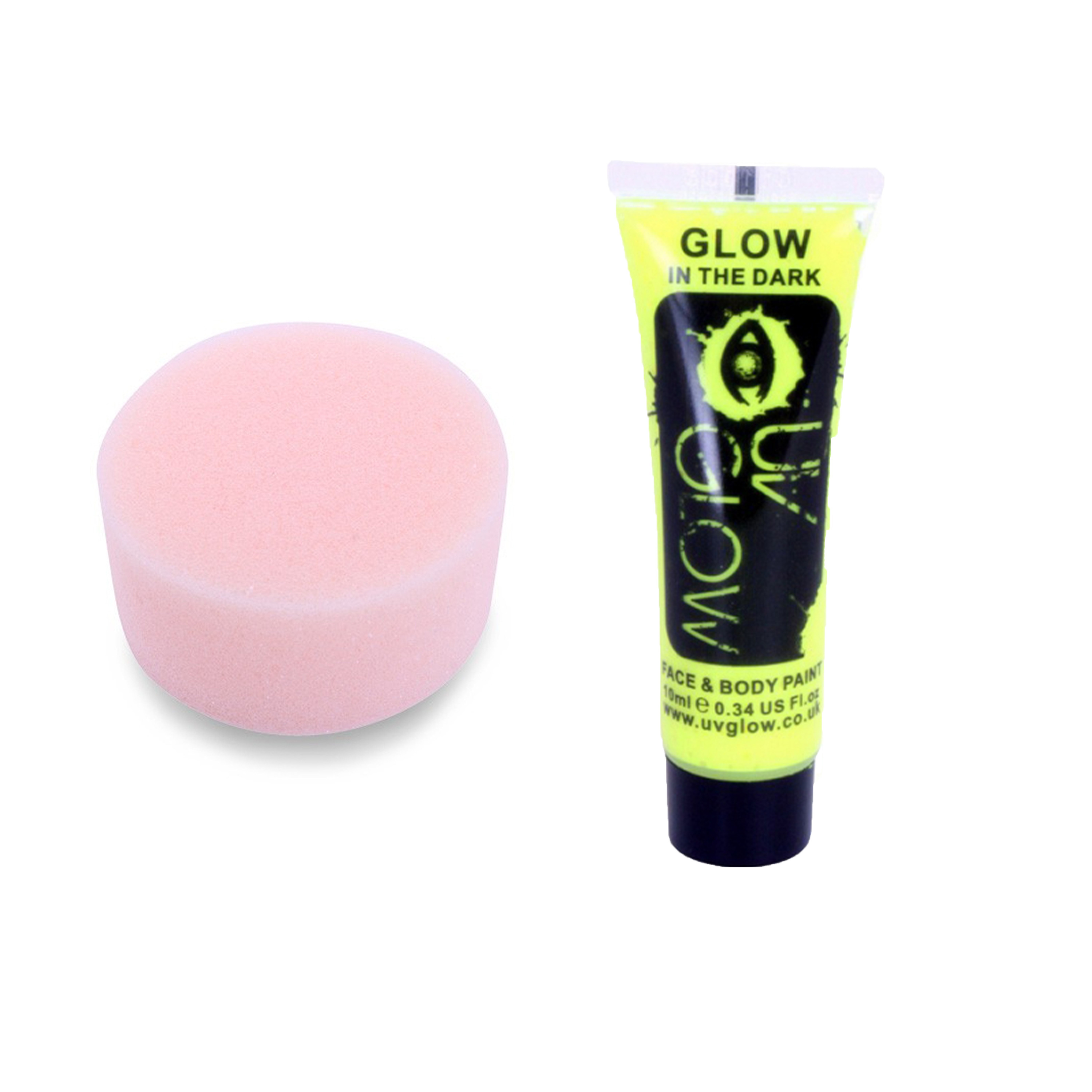 Carnaval schmink fluor geel met sponsje - Glow in the Dark - 10ml - kind/volwassenen -