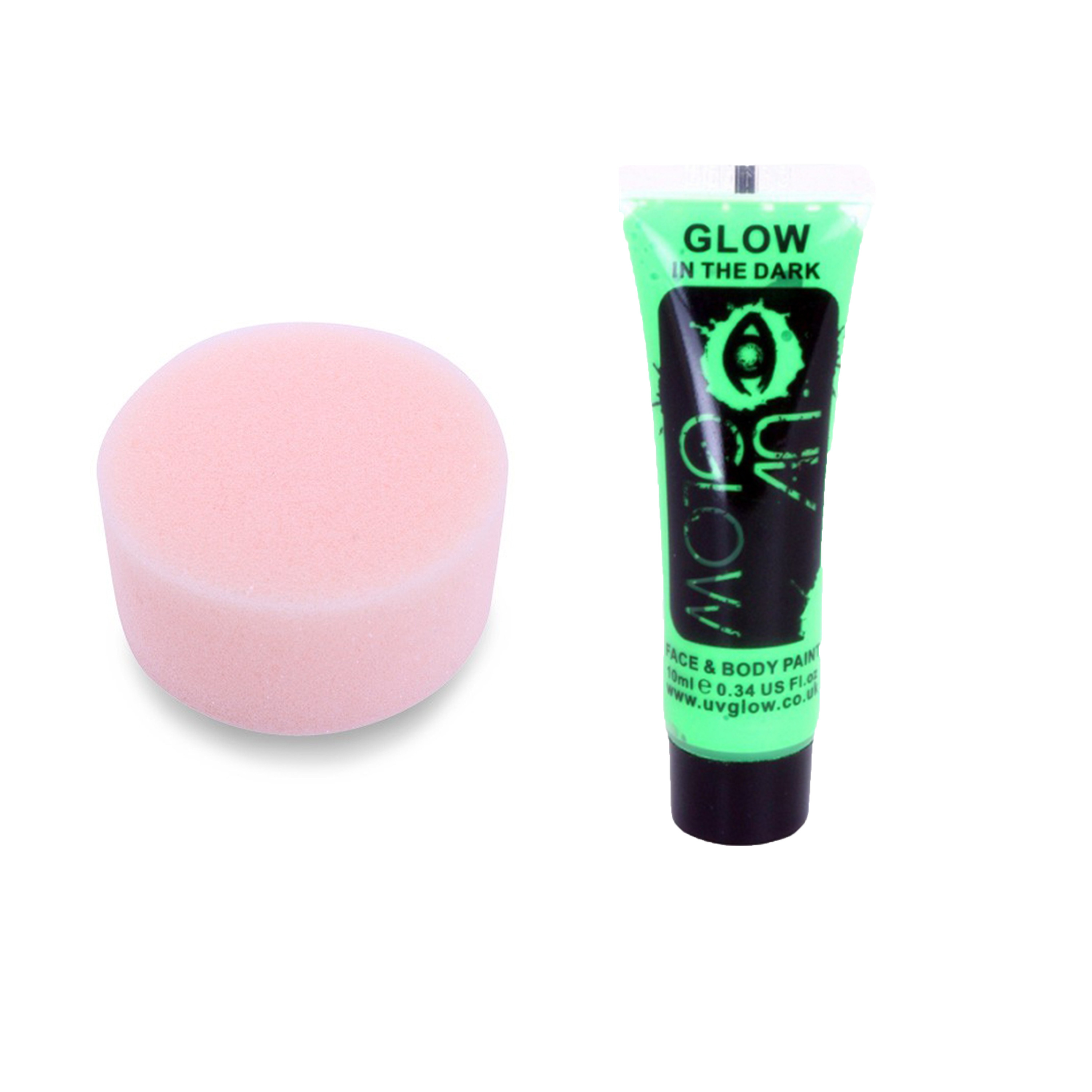 Carnaval schmink fluor groen met sponsje - Glow in the Dark - 10ml - kind/volwassenen -