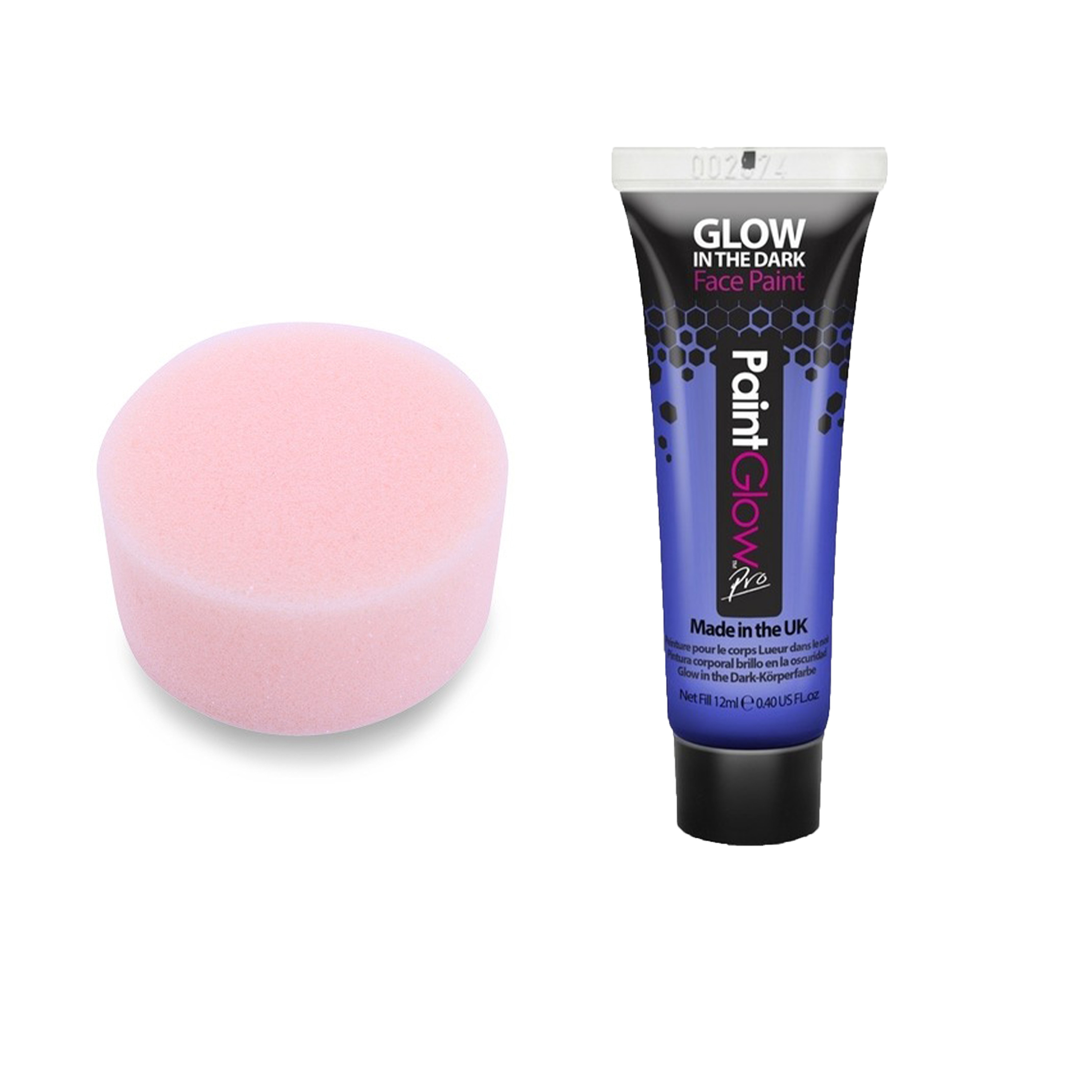 Carnaval schmink fluor blauw met sponsje - Glow in the Dark - 10ml - kind/volwassenen -