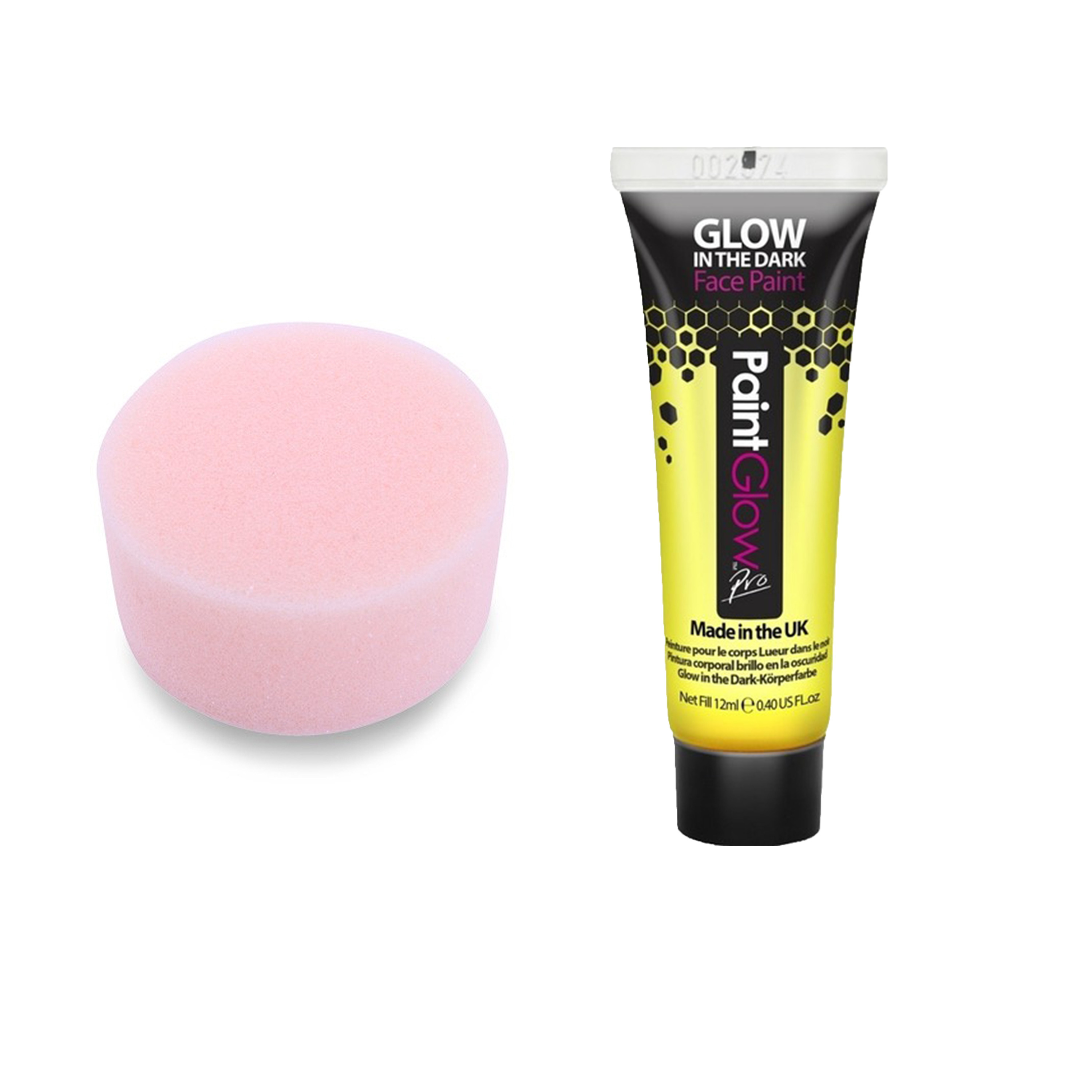 Carnaval schmink fluor geel met sponsje - Glow in the Dark - 10ml - kind/volwassenen -
