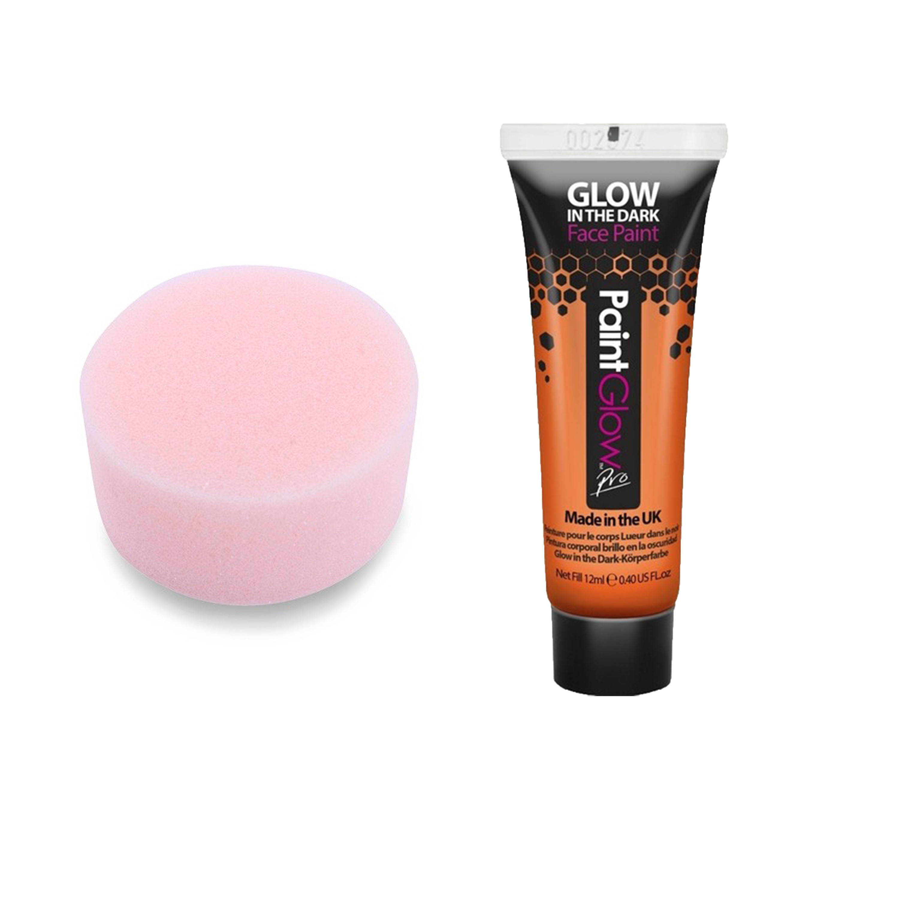 Carnaval schmink fluor oranje met sponsje - Glow in the Dark - 10ml - kind/volwassenen -