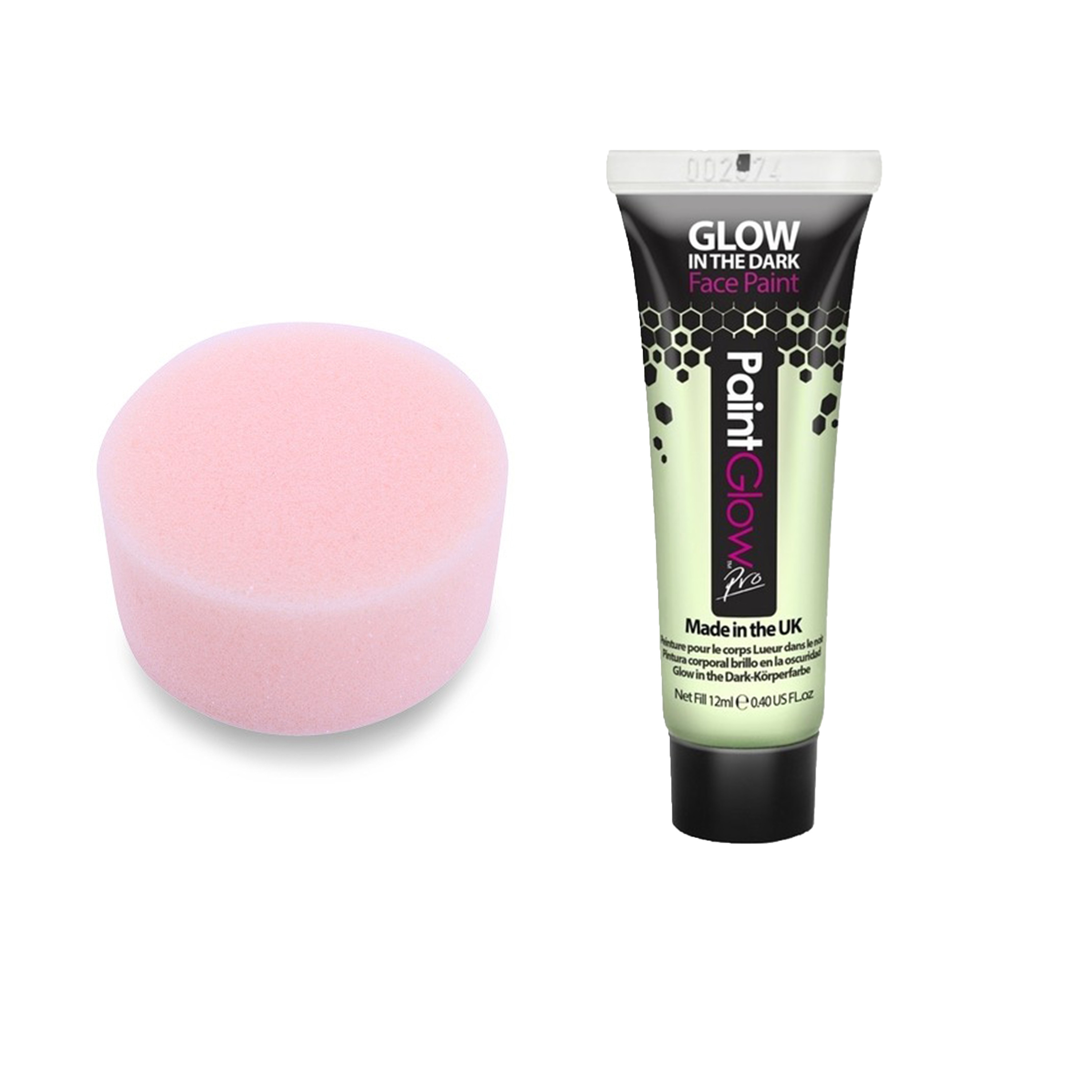 Carnaval schmink fluor wit met sponsje - Glow in the Dark - 10ml - kind/volwassenen -