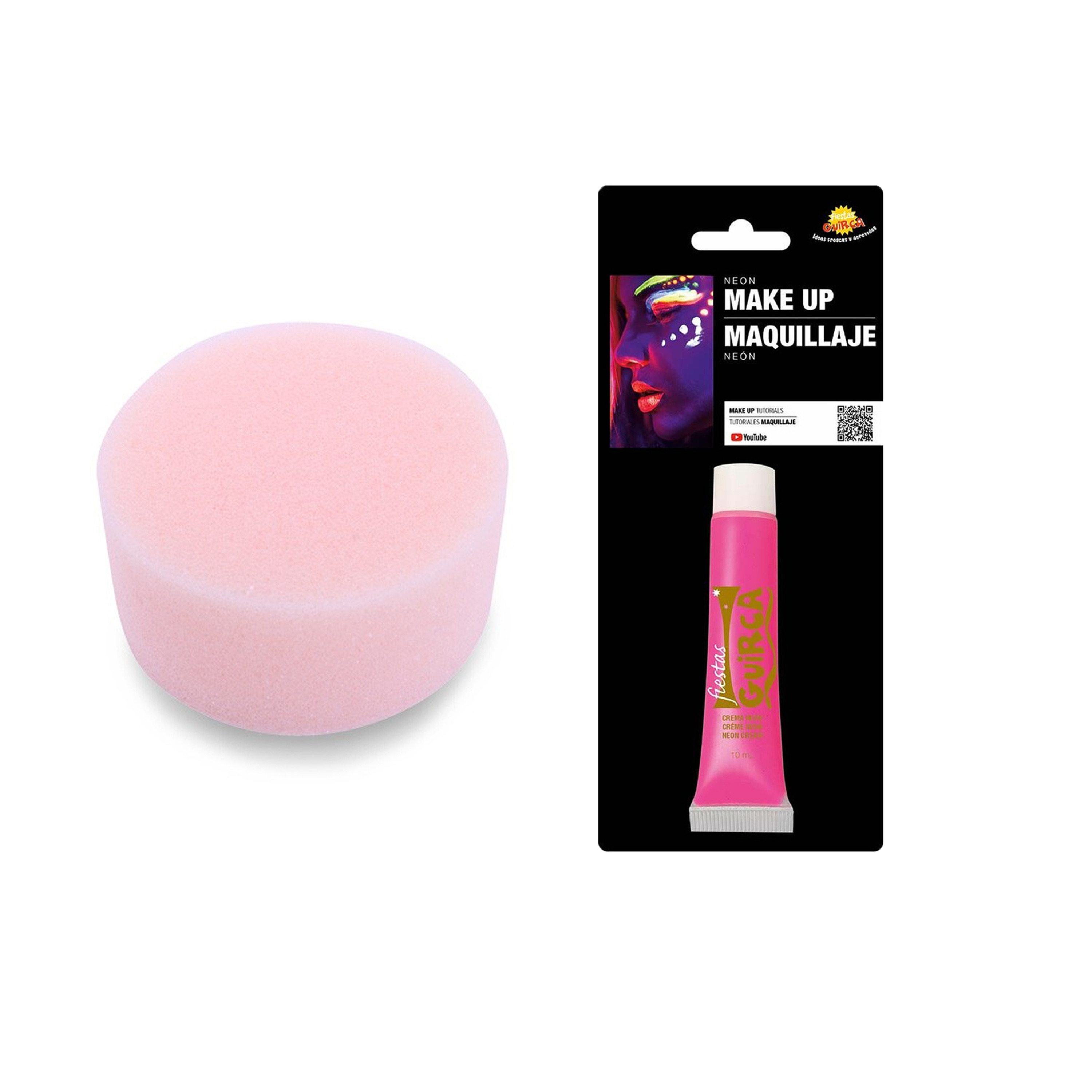 Carnaval schmink neon roze met sponsje - Glow in the Dark - 10 ml - grimeren - kind/volwassenen -