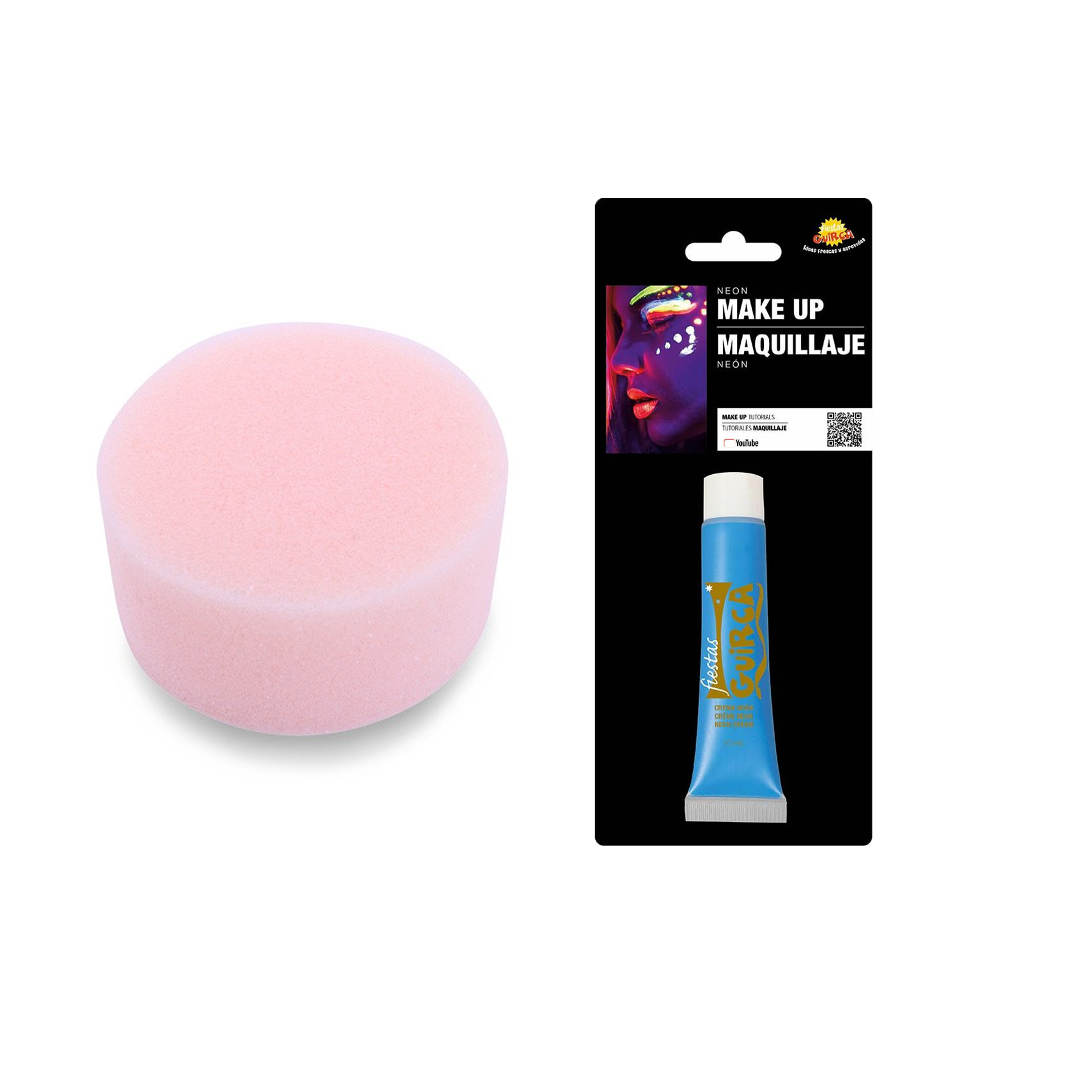 Carnaval schmink neon blauw met sponsje - Glow in the Dark - 10 ml - grimeren - kind/volwassenen -