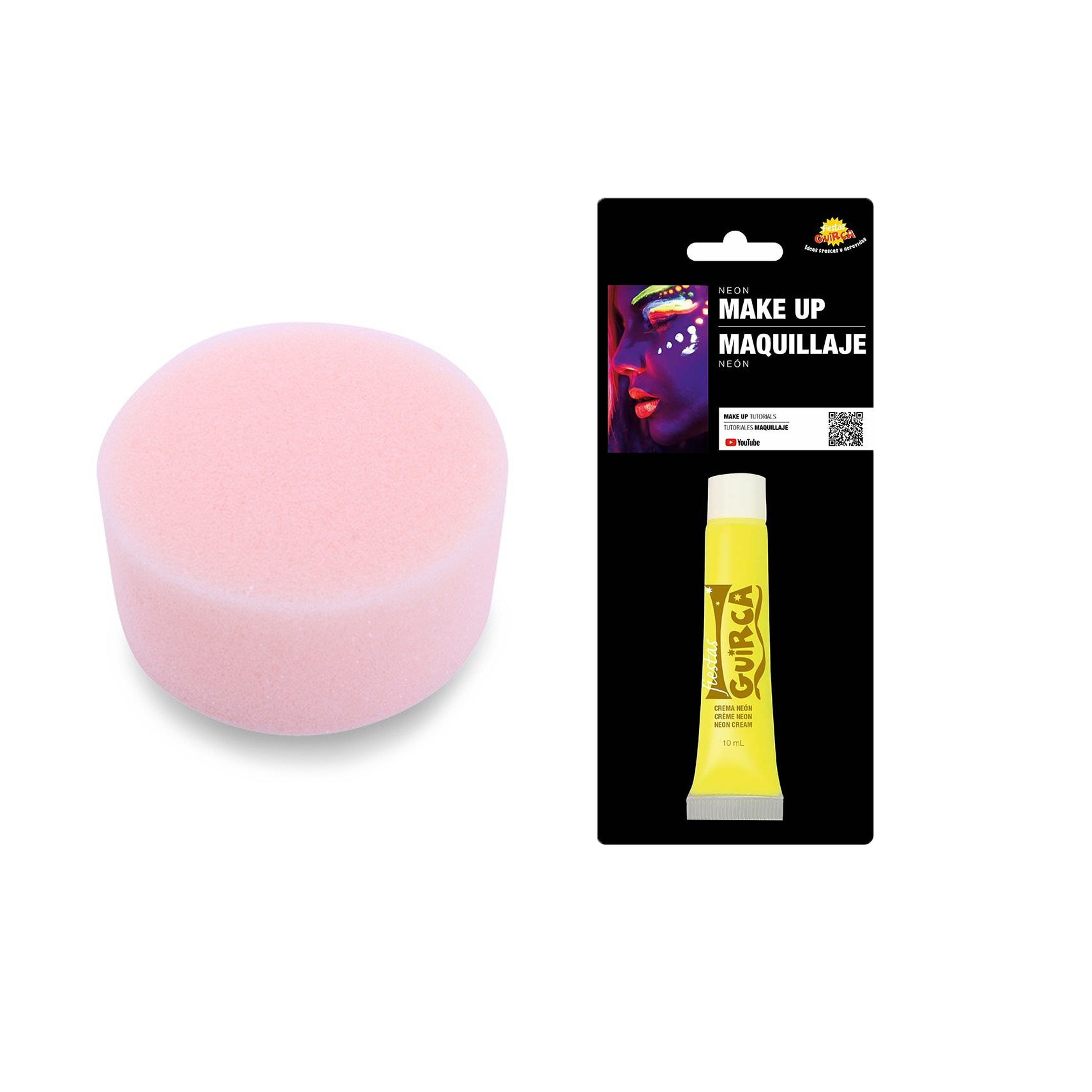 Carnaval schmink neon geel met sponsje - Glow in the Dark - 10 ml - grimeren - kind/volwassenen -
