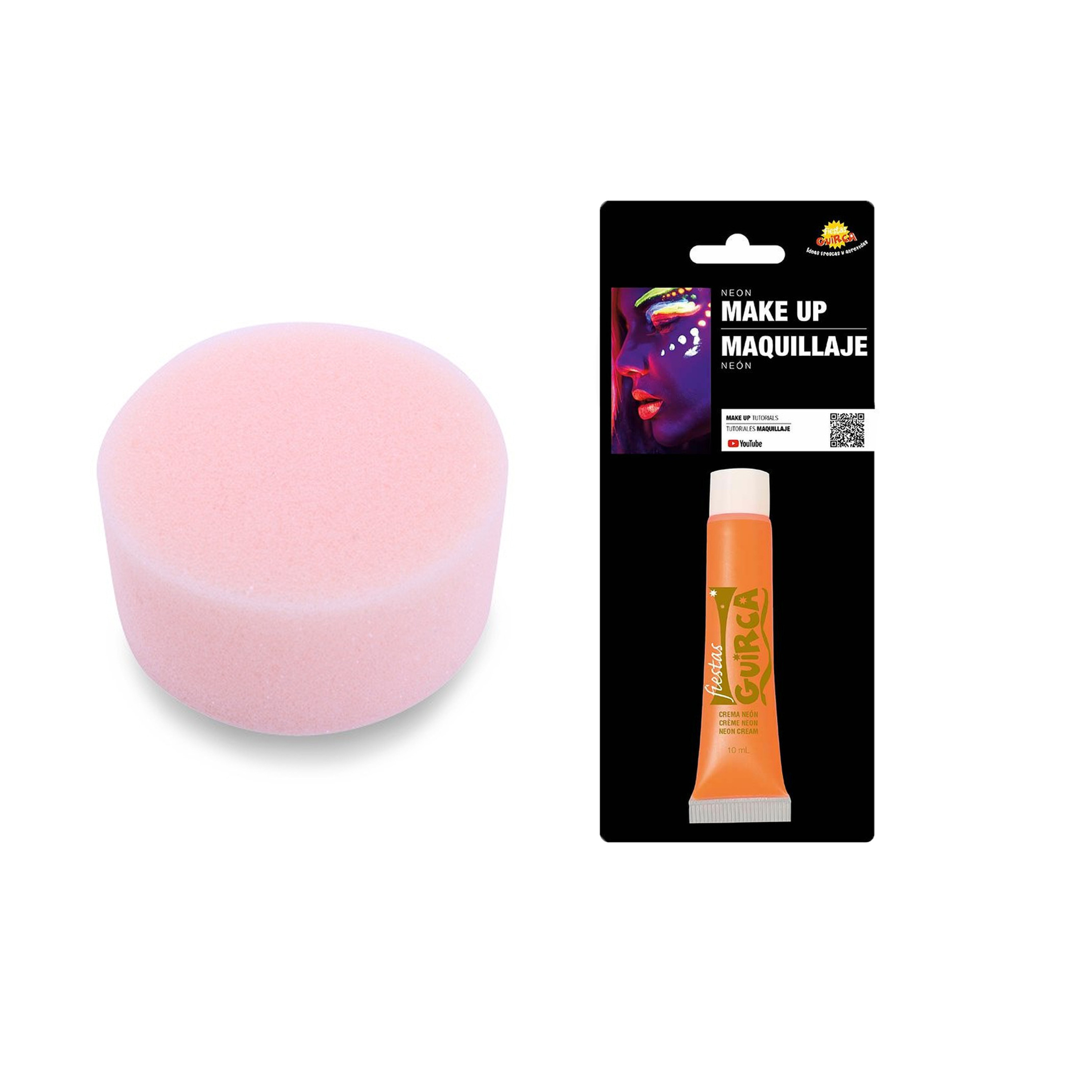 Carnaval schmink neon oranje met sponsje - Glow in the Dark - 10 ml - grimeren - kind/volwassenen -