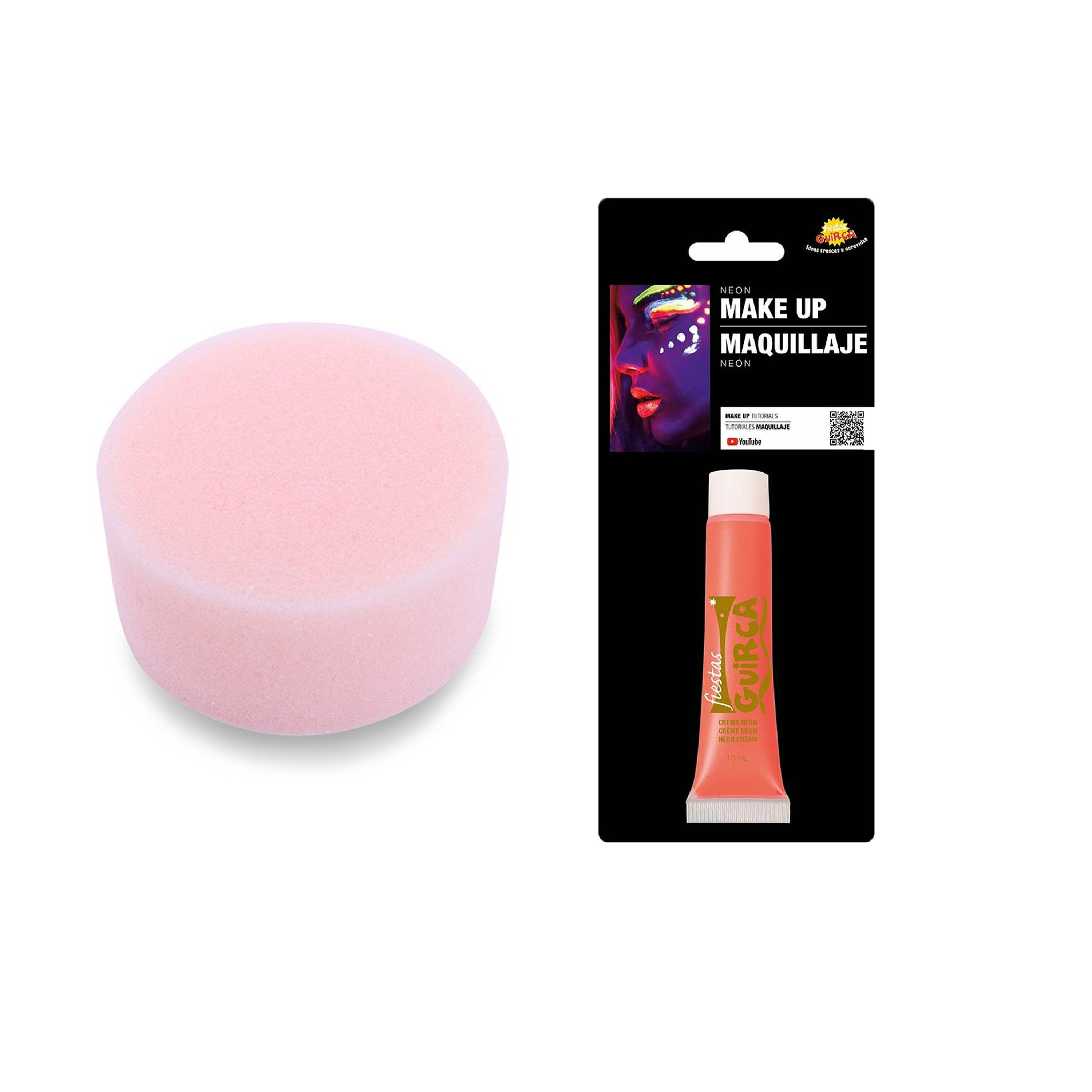 Carnaval schmink neon rood met sponsje - Glow in the Dark - 10 ml - grimeren - kind/volwassenen -