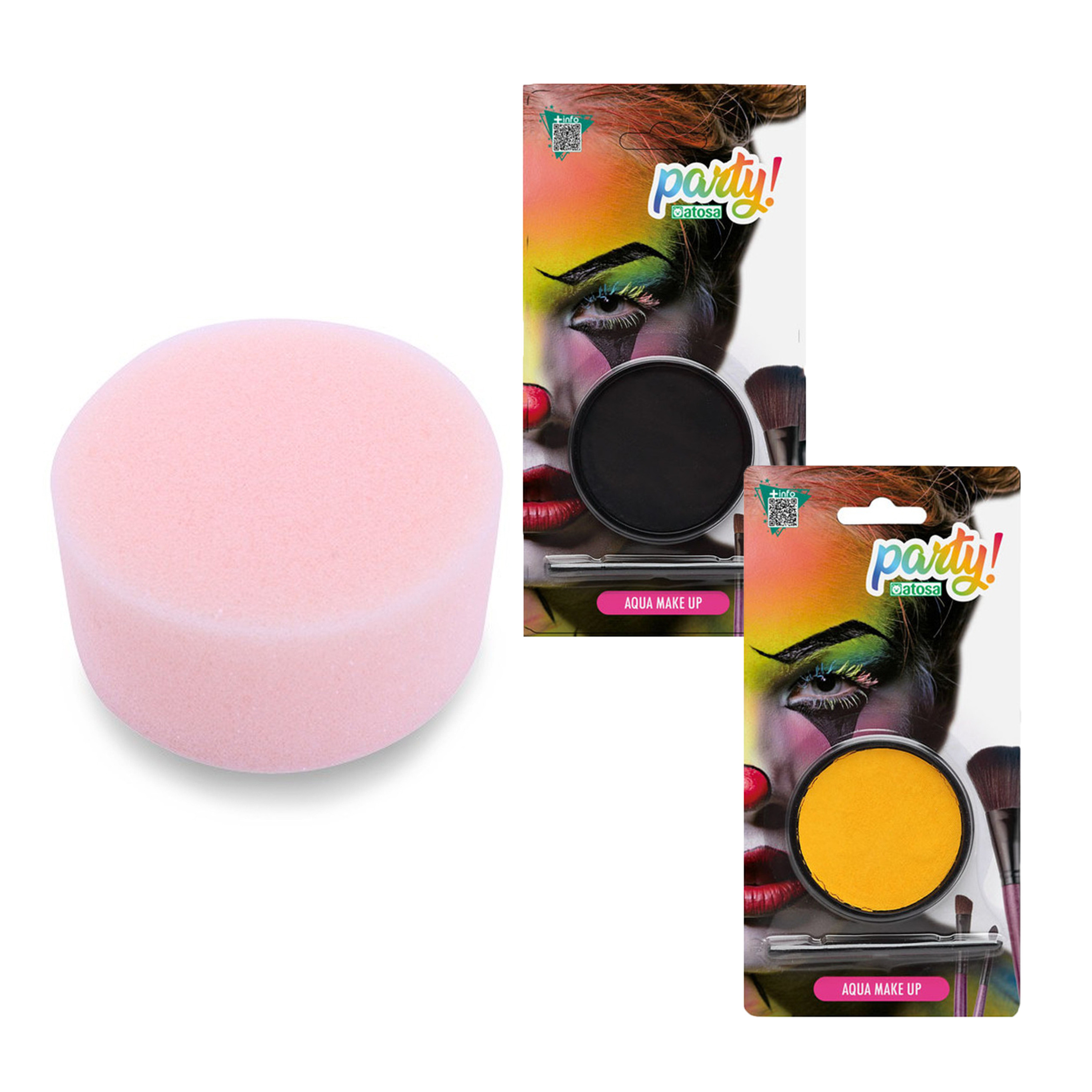Carnaval schmink - Geel/zwart - met kwast en sponsje - Gezicht/lichaam - 12 ml - kind/volwassenen -