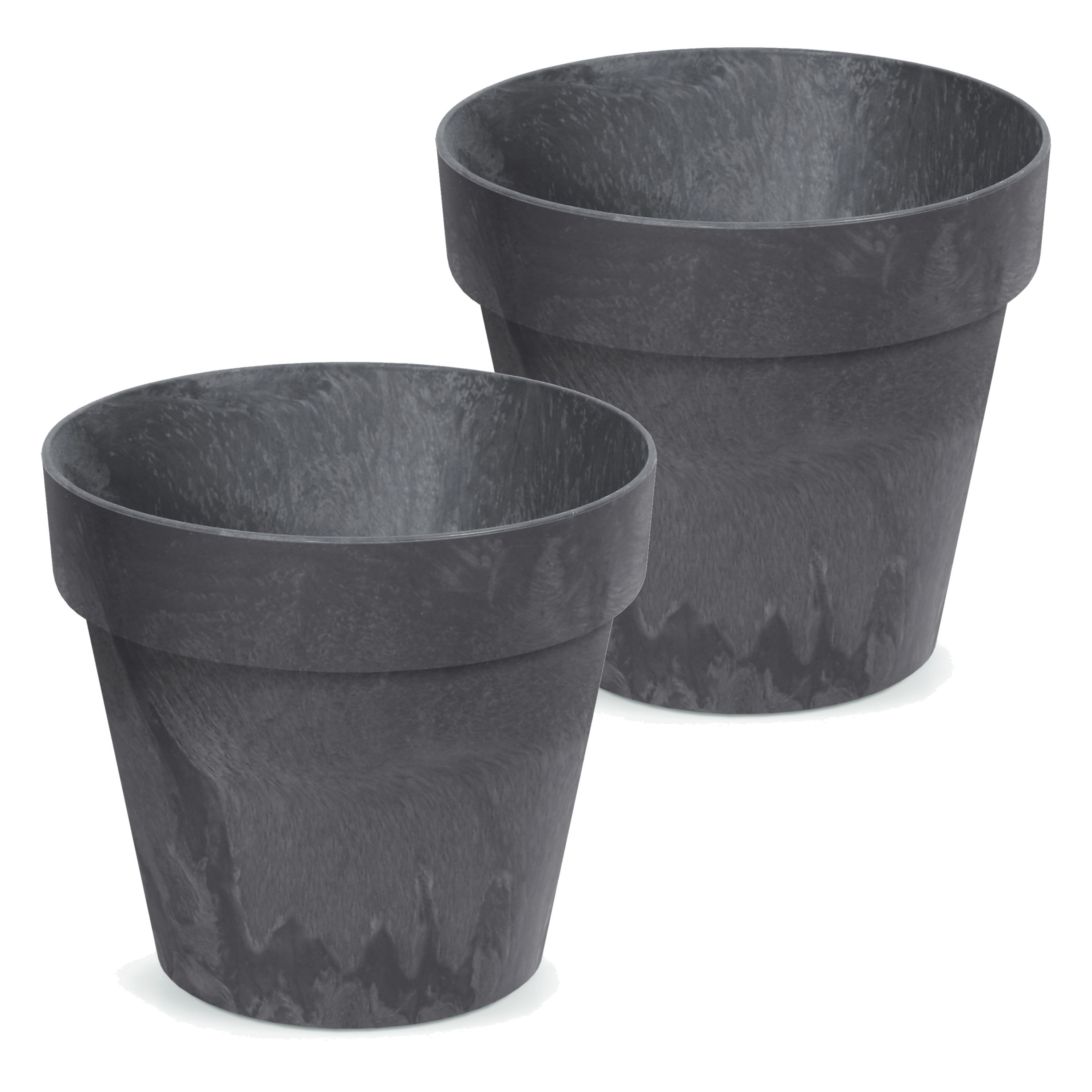 Bloempot/plantenpot - 2x - betonlook - antraciet - kunststof - Dia 17 cm -