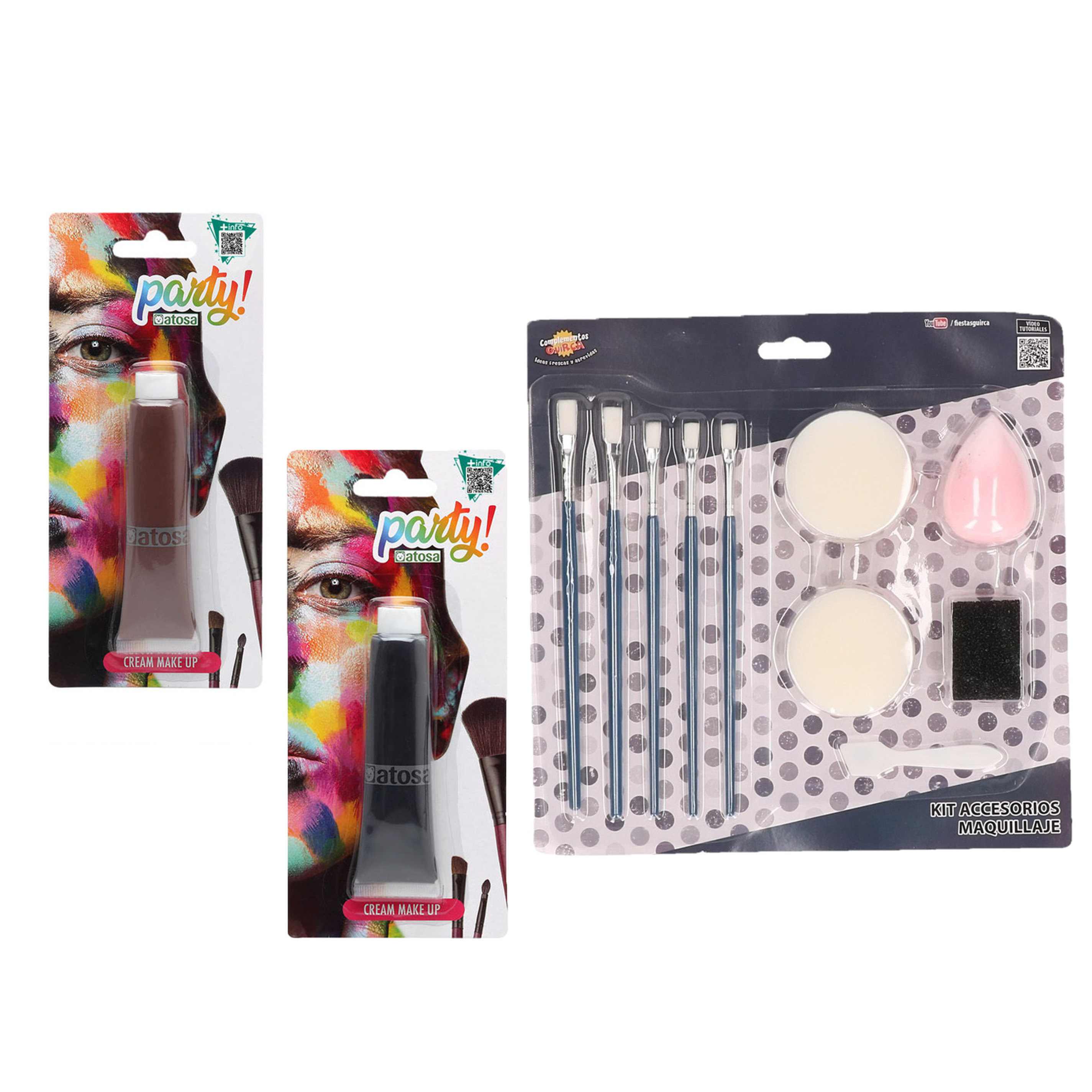 Sinterklaas Pieten schmink set - bruin en zwart - 30 ml - met schmink gereedschap 10-delig -