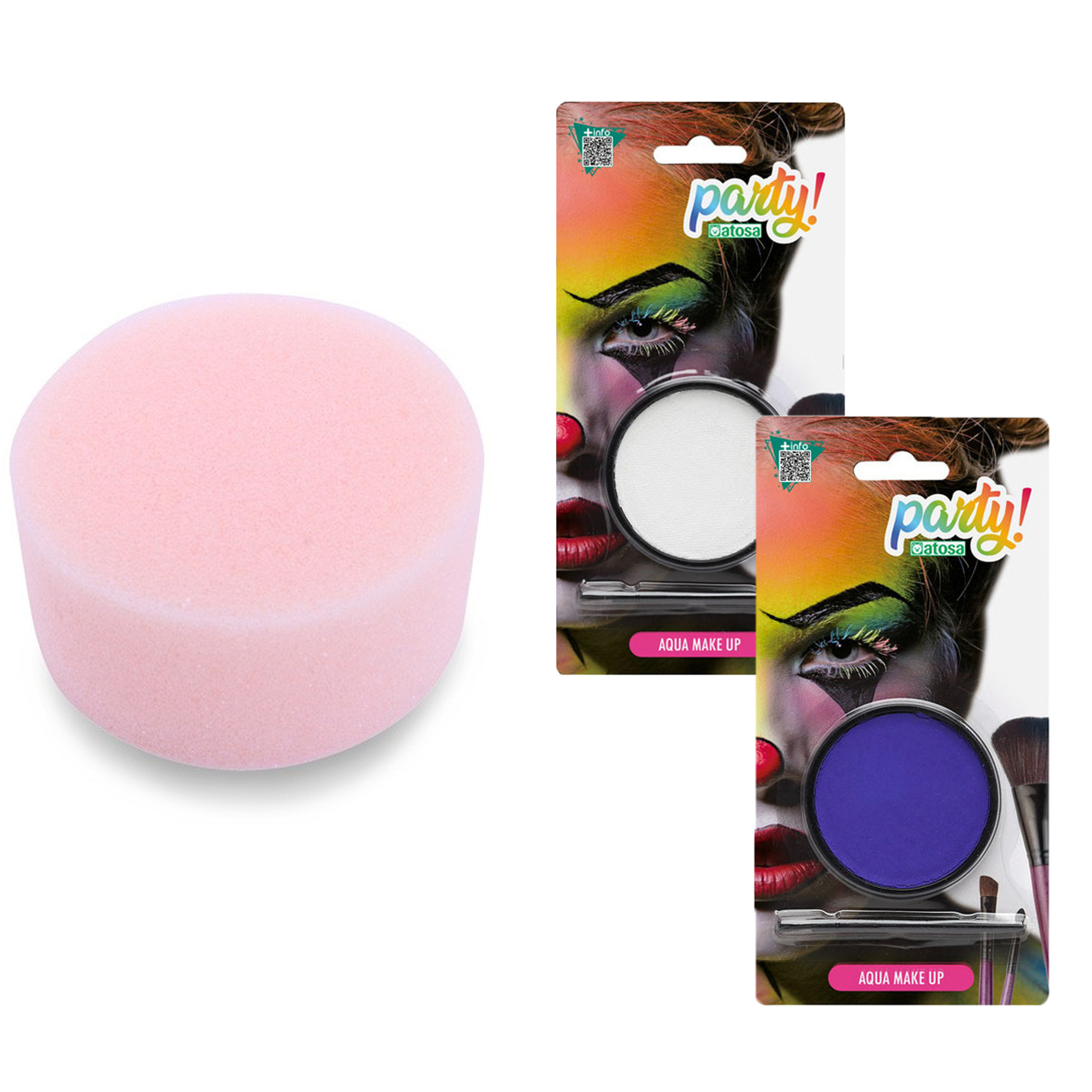 Carnaval schmink - paars/wit - met kwast en sponsje - Gezicht/lichaam - 12 ml - kind/volwassenen -