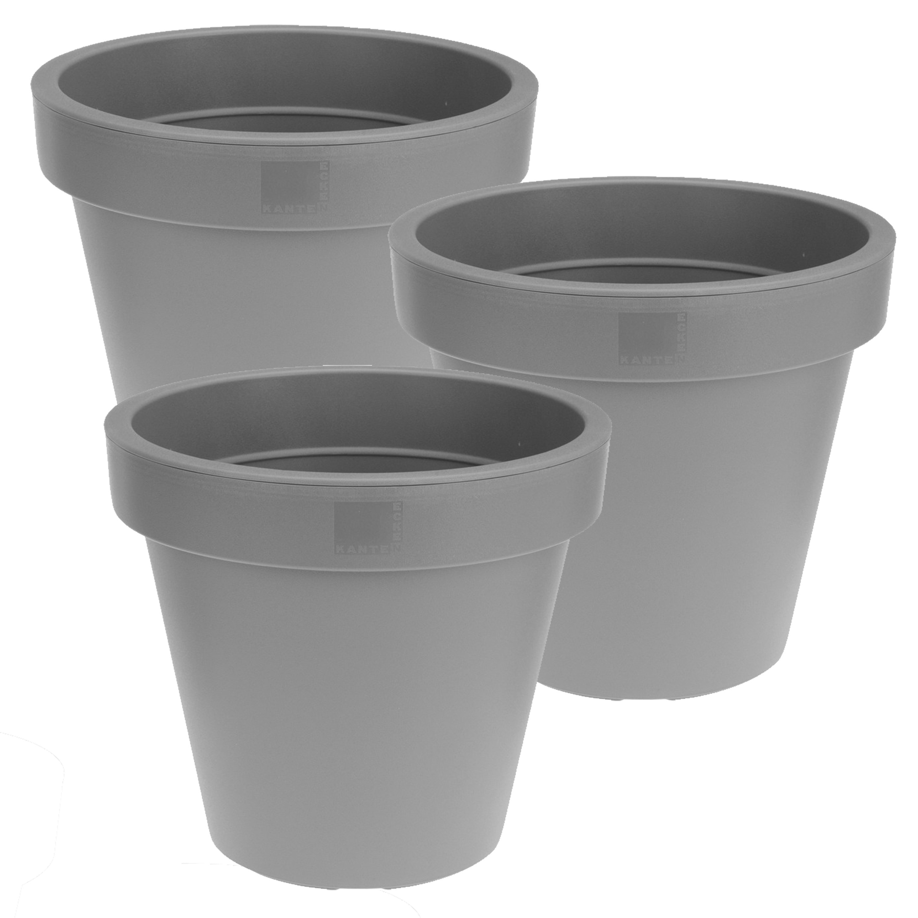 Bloempot/plantenpot voor binnen en buiten - 3x - D25 x H23 cm - lichtgrijs - kunststof -