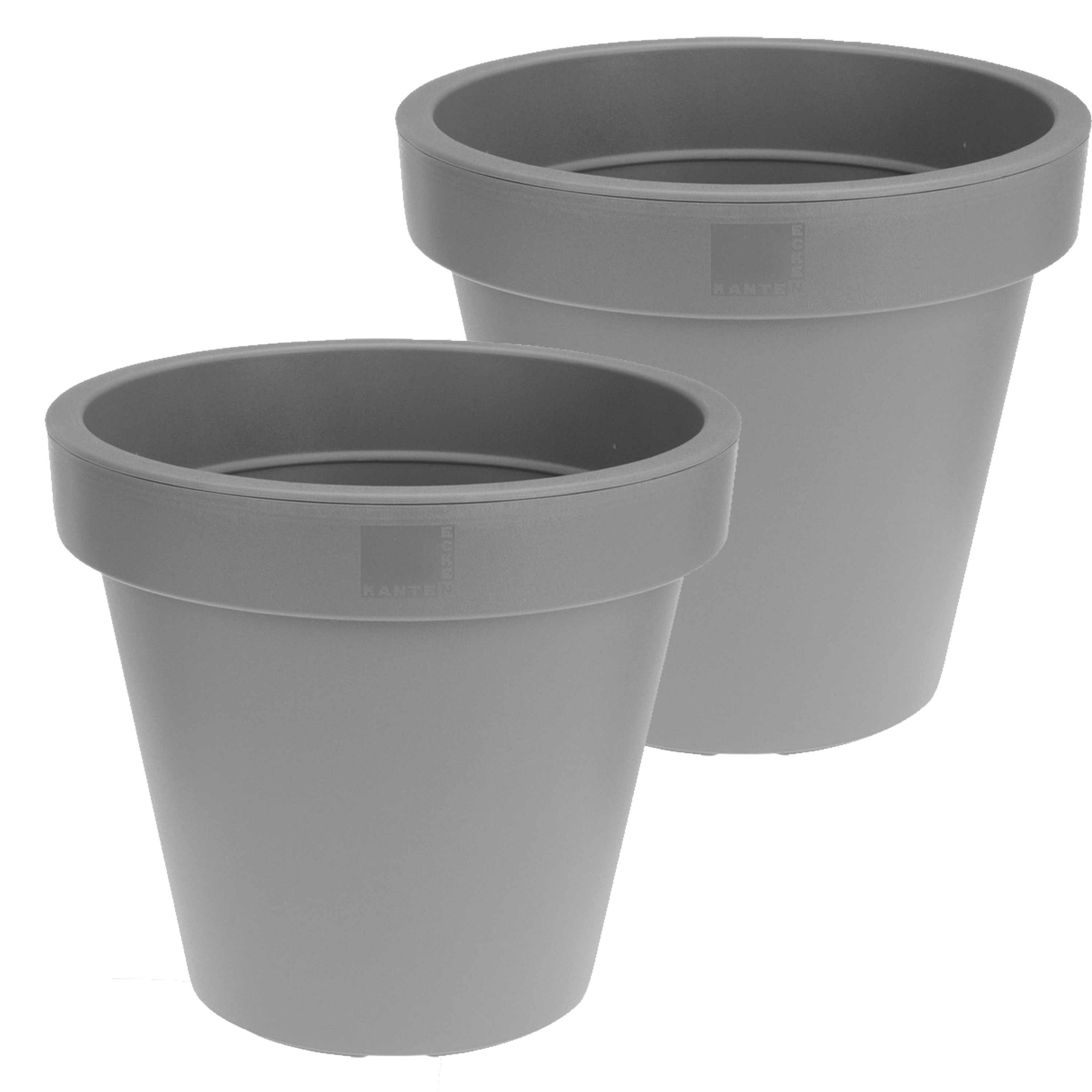 Bloempot/plantenpot - 2x - betonlook - grijs - kunststof - Dia 20 cm -