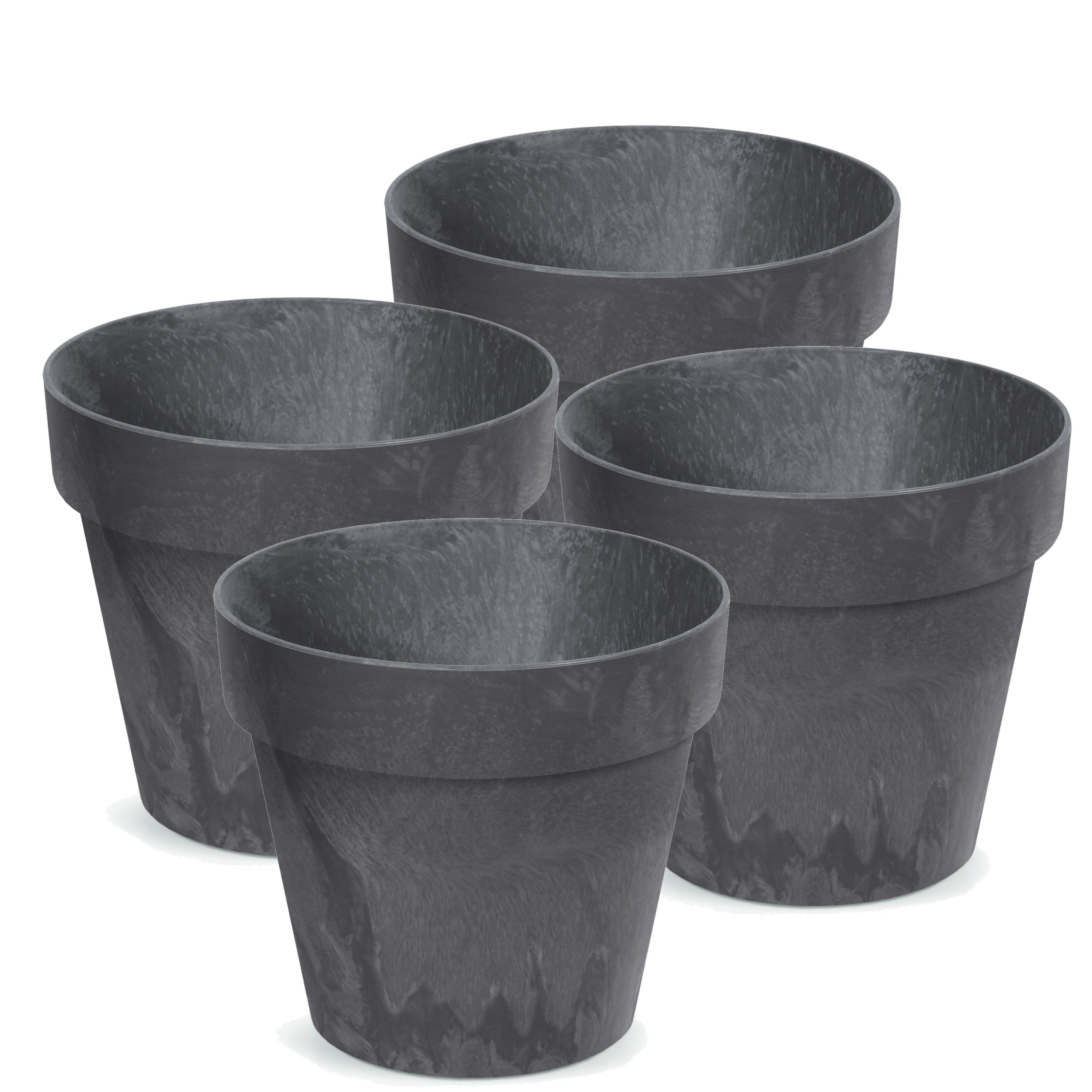 Bloempot/plantenpot - 4x - betonlook - antraciet - kunststof - Dia 14 cm -