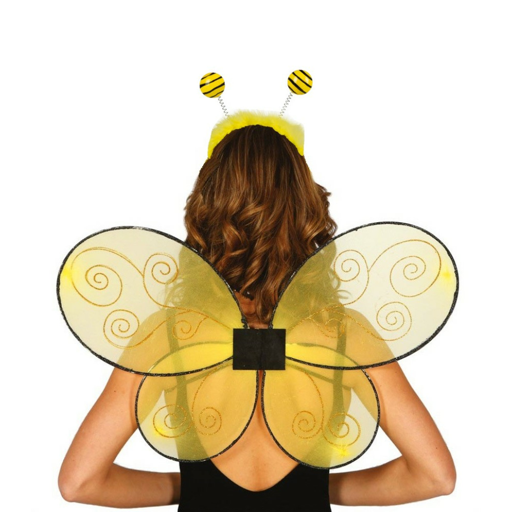Bijtje/Bijen verkleed set - vleugels en diadeem - geel - Dames - carnaval verkleed accessoires -