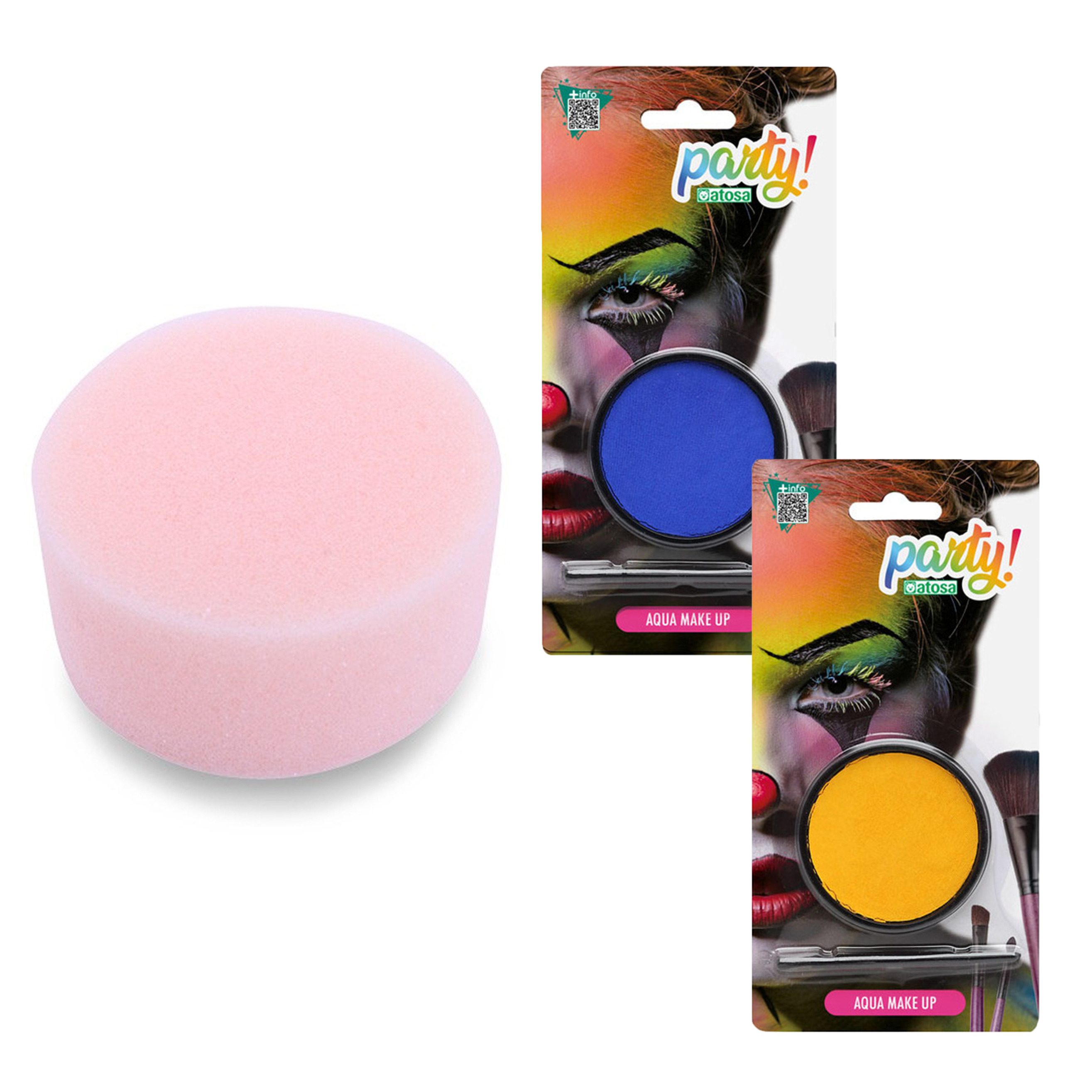 Carnaval schmink - Geel/blauw - met kwast en sponsje - Gezicht/lichaam - 12 ml - kind/volwassenen -