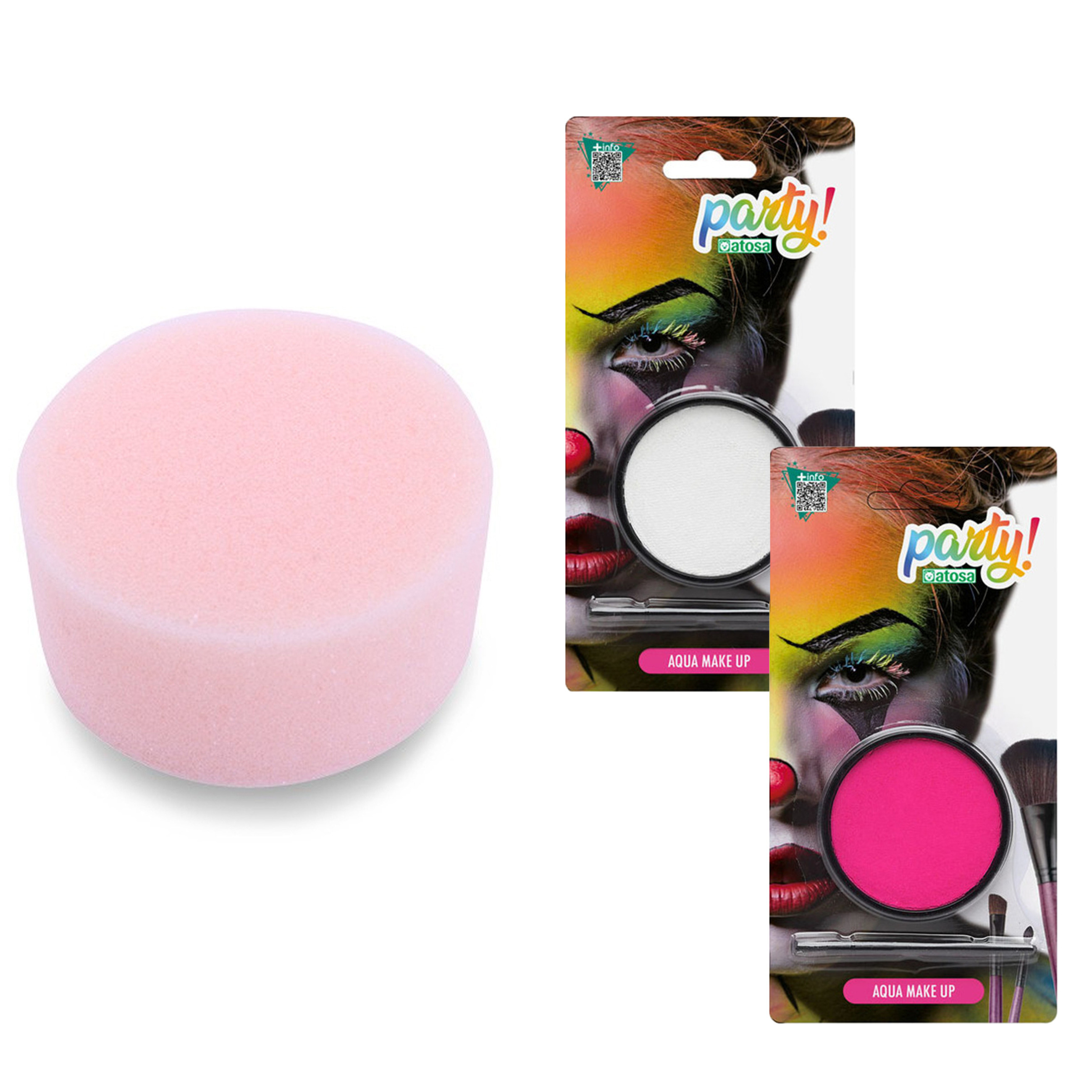 Carnaval schmink - roze/wit - met kwast en sponsje - Gezicht/lichaam - 12 ml - kind/volwassenen -