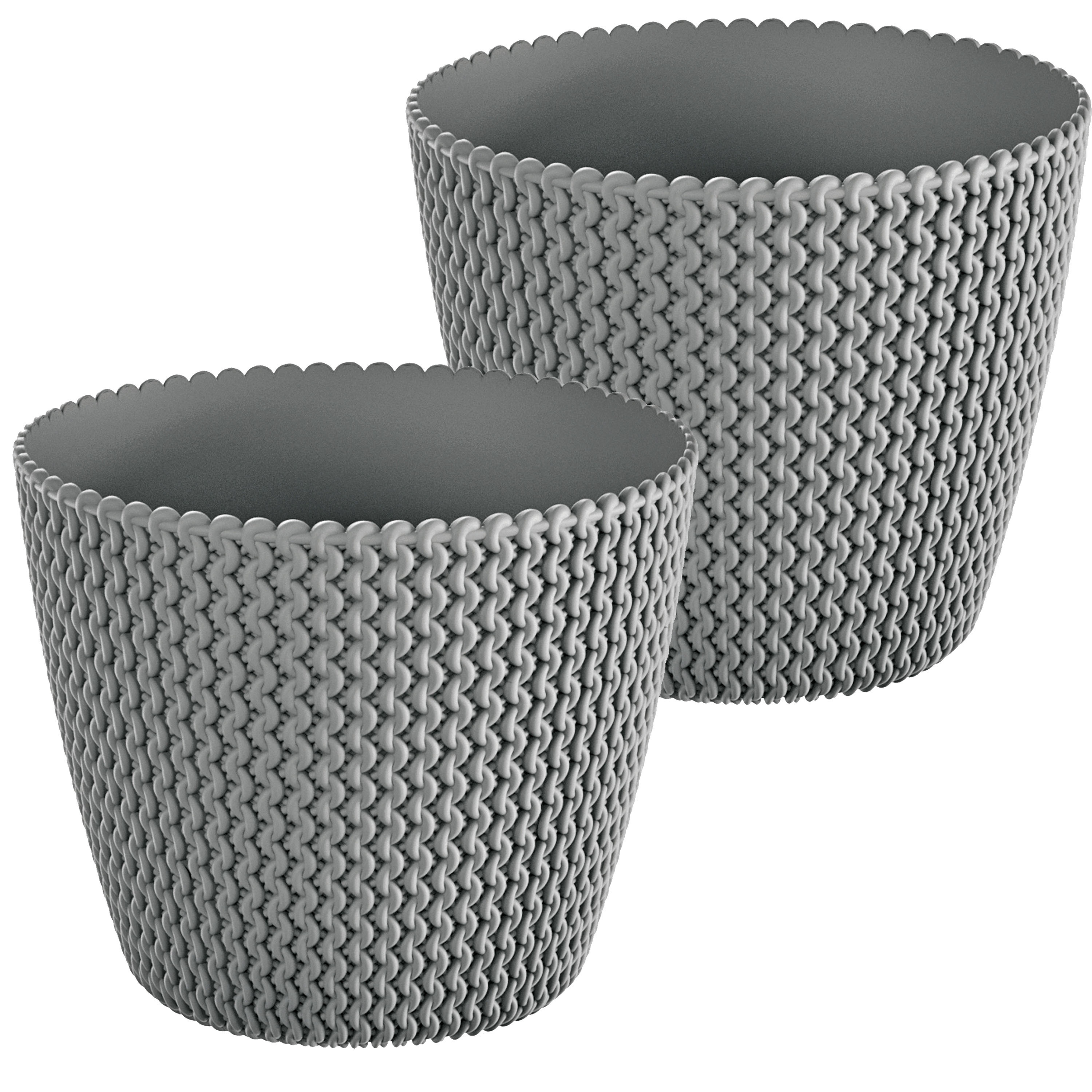 Plantenpot/bloempot - 2x - kunststof - lichtgrijs - D26 x H23 cm - binnen/buiten -