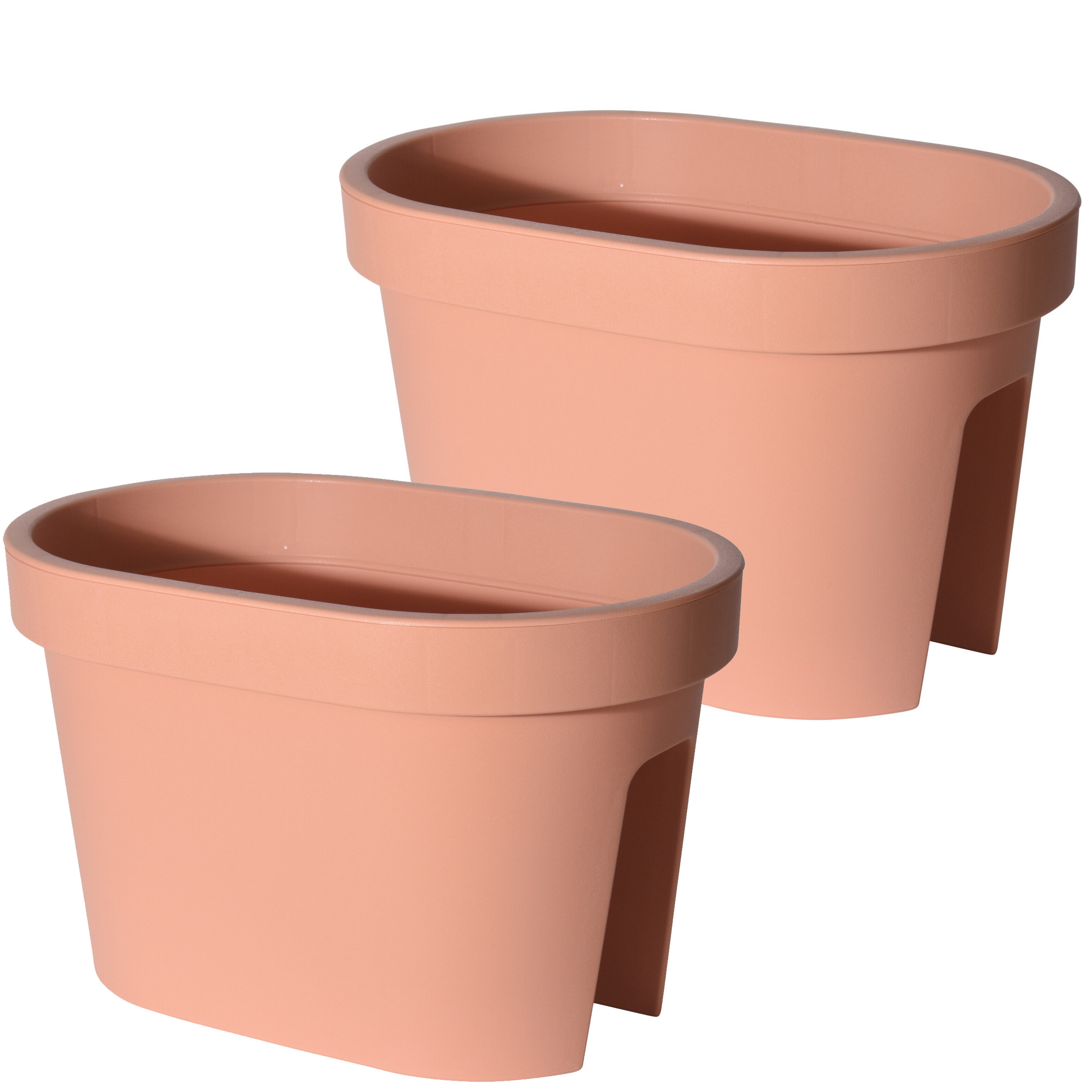 Balkon plantenpot/bloempot - 2x - terracotta - 40 x 27 x 25 cm - 12 liter - kunststof -