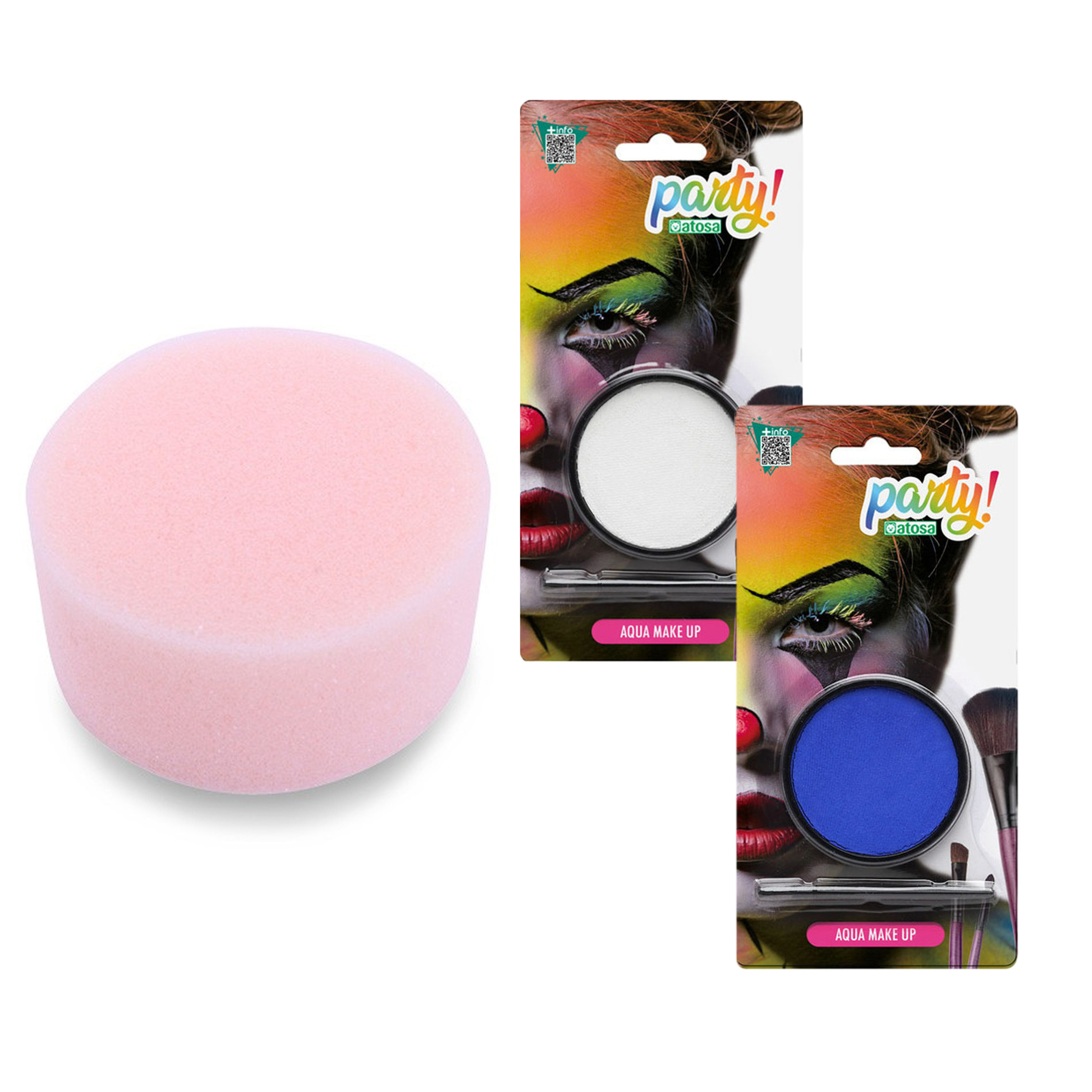 Carnaval schmink - blauw/wit - met kwast en sponsje - Gezicht/lichaam - 12 ml - kind/volwassenen -