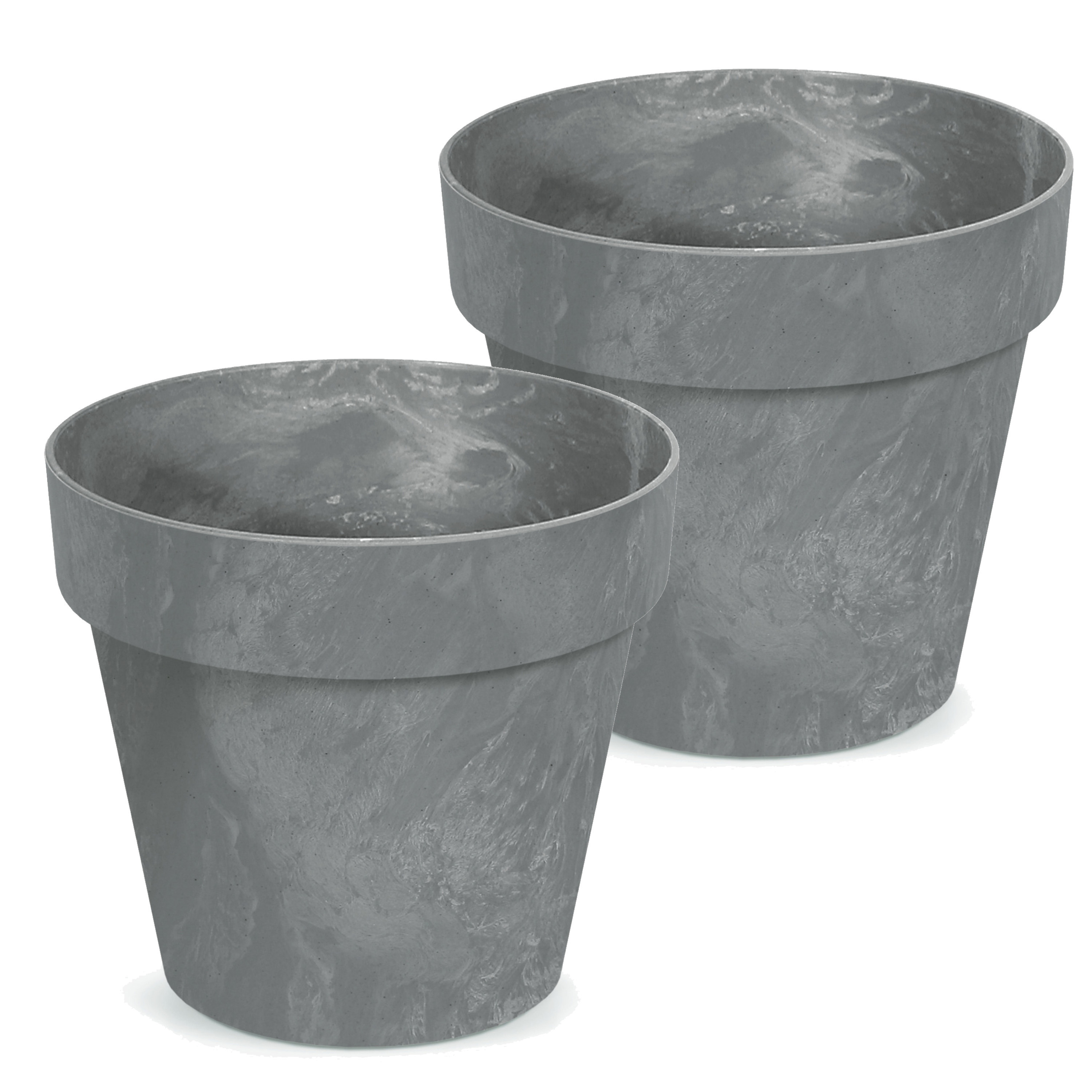 Bloempot/plantenpot - 2x - betonlook - grijs - kunststof - Dia 30 cm -