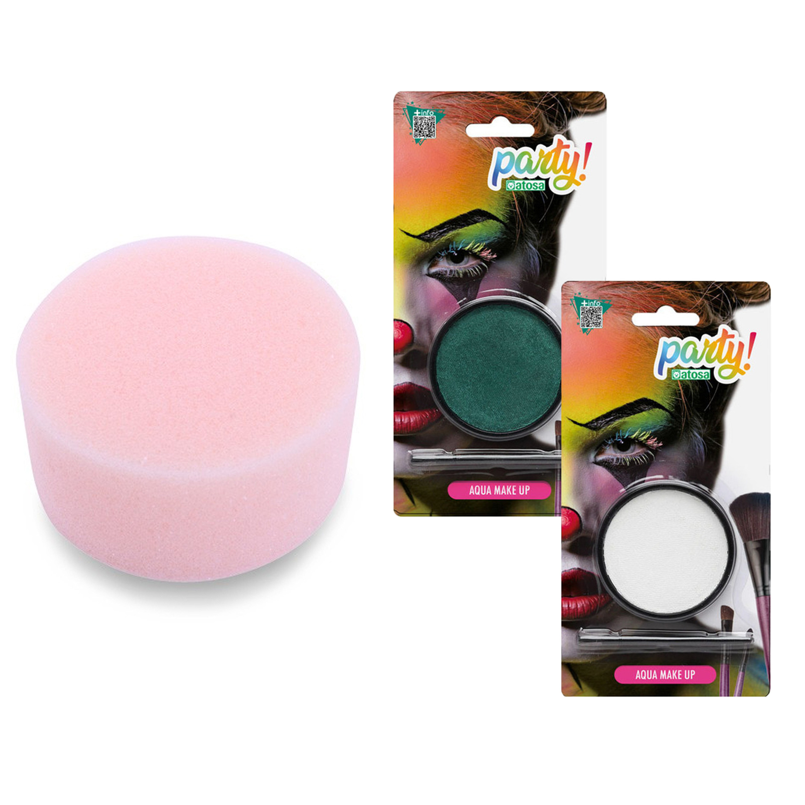 Carnaval schmink - groen/wit - met kwast en sponsje - Gezicht/lichaam - 12 ml - kind/volwassenen -