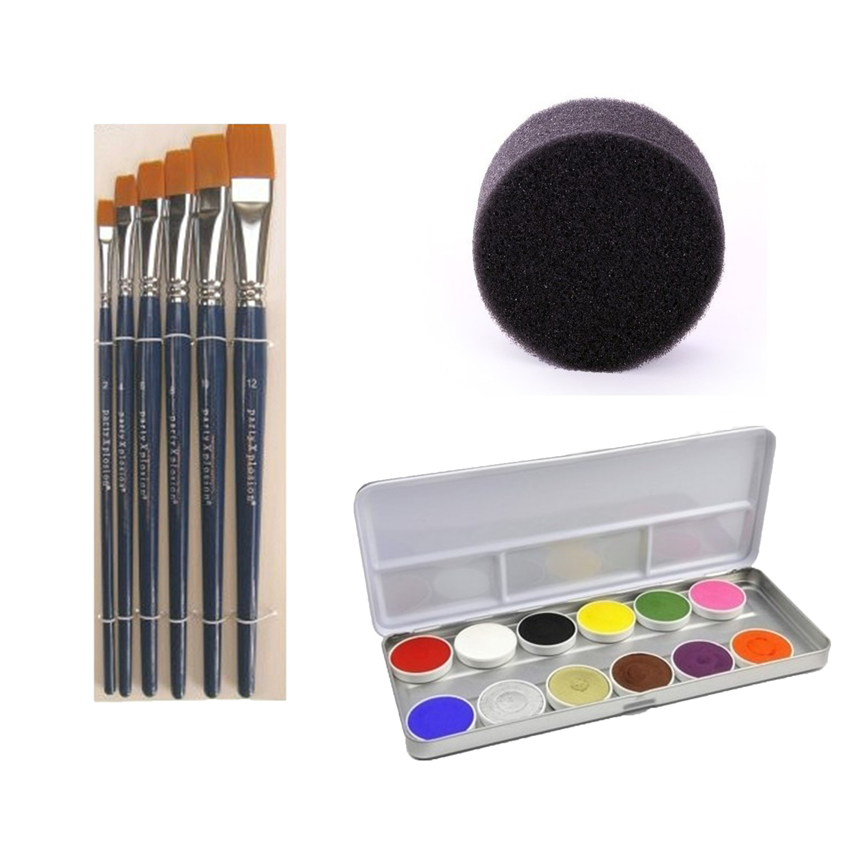 Professionele Schmink set met 12 kleuren - 6x penselen en sponsjes - voor kinderen en volwassenen -