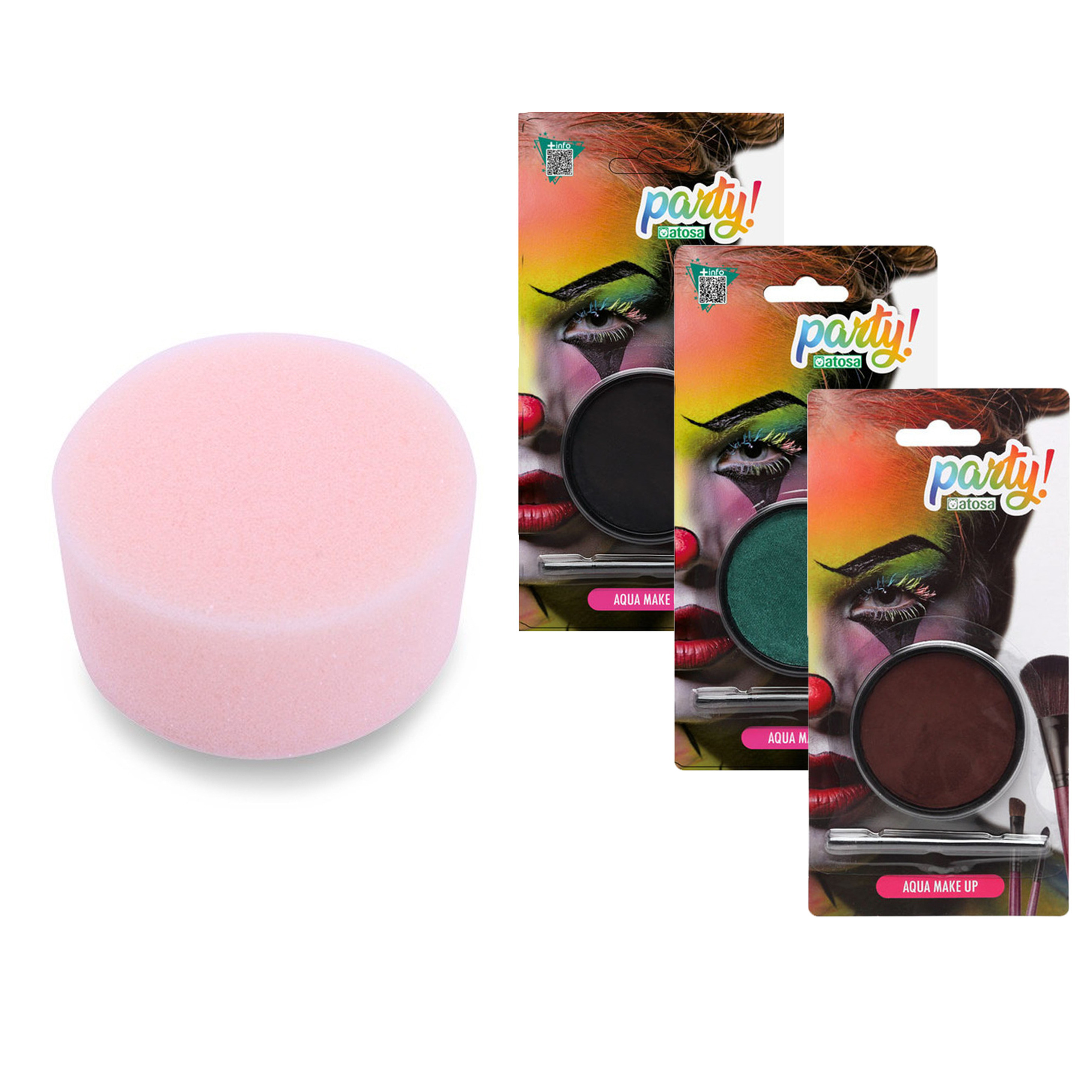 Carnaval schmink Zwart/groen/bruin - kwast en sponsje - Gezicht/lichaam - 12 ml - kind/volwassenen -