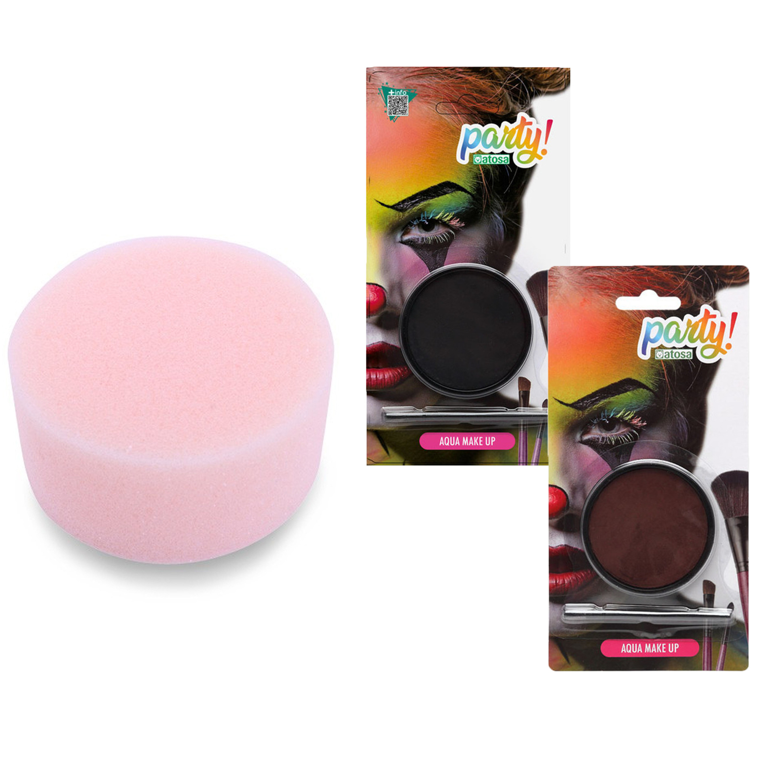 Carnaval schmink Zwart/bruin - kwast en sponsje - Gezicht/lichaam - 12 ml - Pieten kleuren mix -