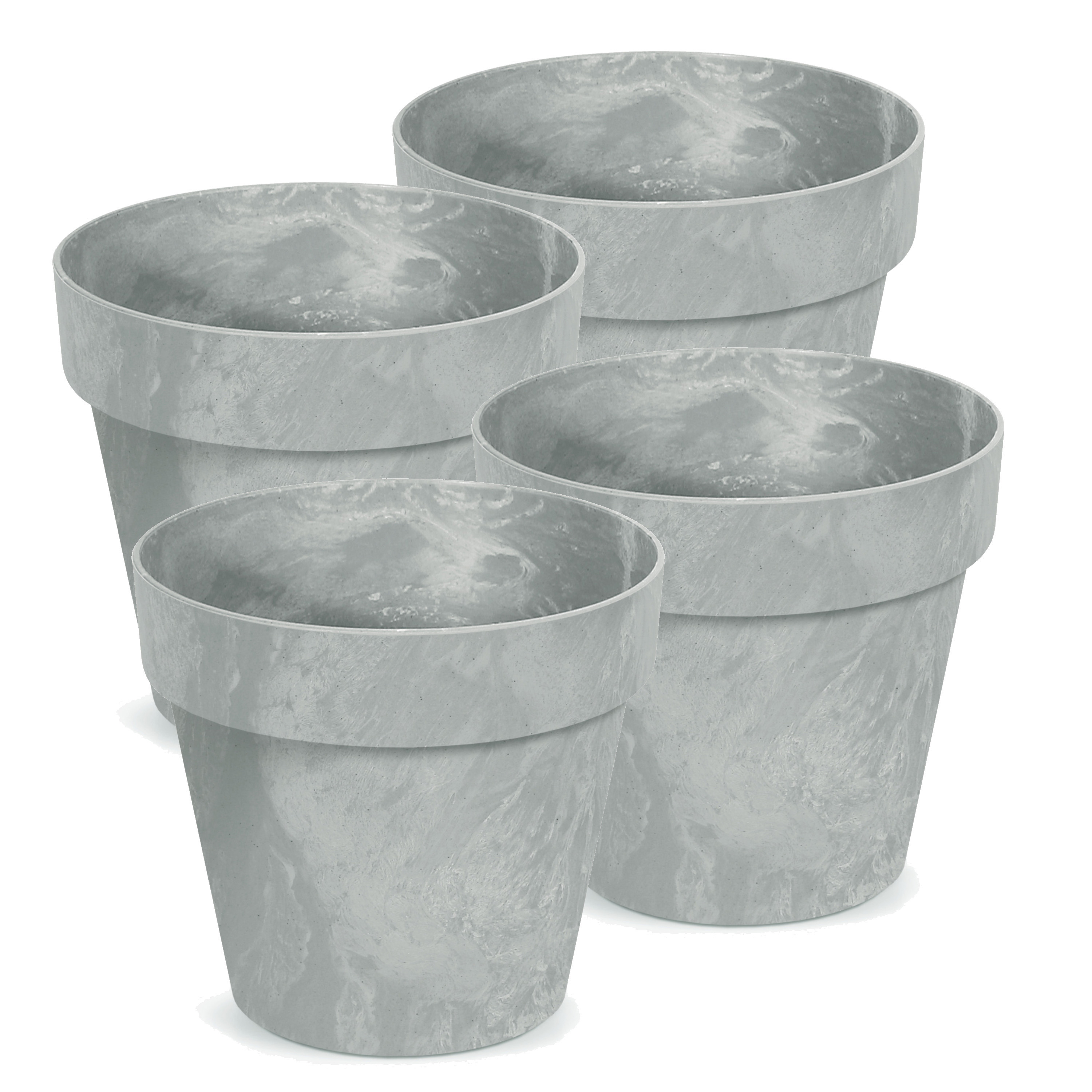 Bloempot/plantenpot - 4x - betonlook - lichtgrijs - kunststof - Dia 14 cm -